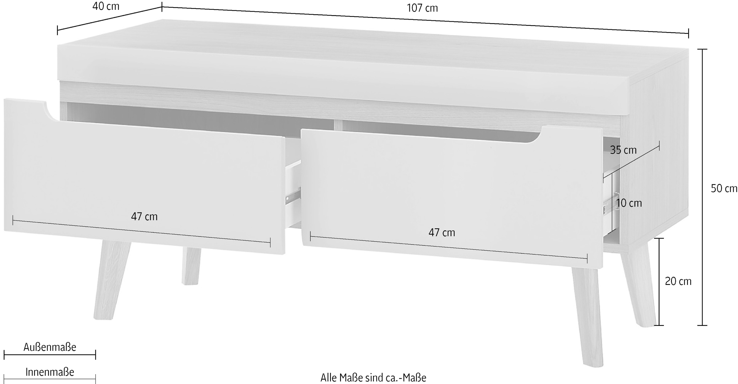 INOSIGN Lowboard »Torge, TV-Unterschrank, TV-Kommode, Fernsehschrank, TV-Board«, (1 St.), abgeschrägte Füße, drei Farben, Scandi Design, 107 cm breit