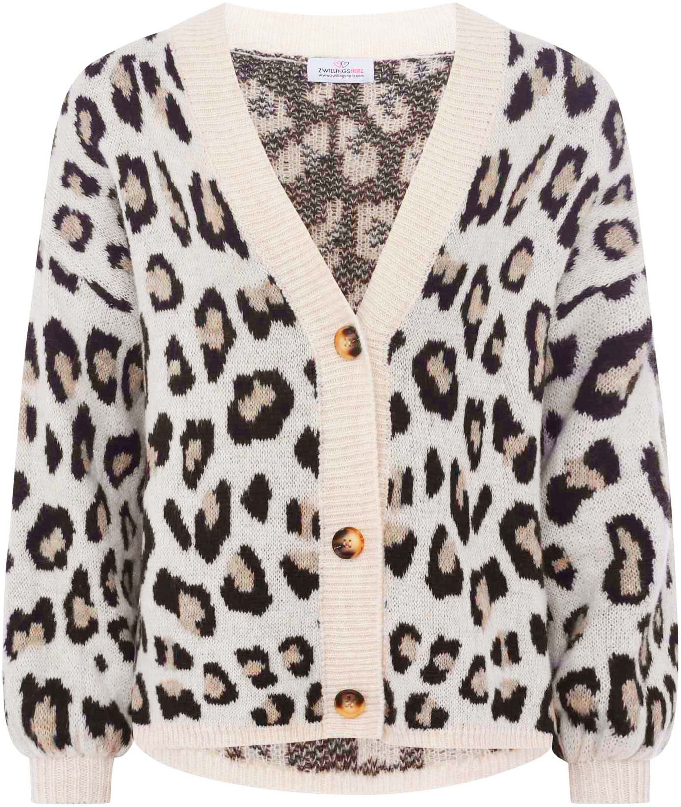 Zwillingsherz Strickjacke »"Big Leo"«, mit Knöpfen und auffallendem Leo Muster, One Size