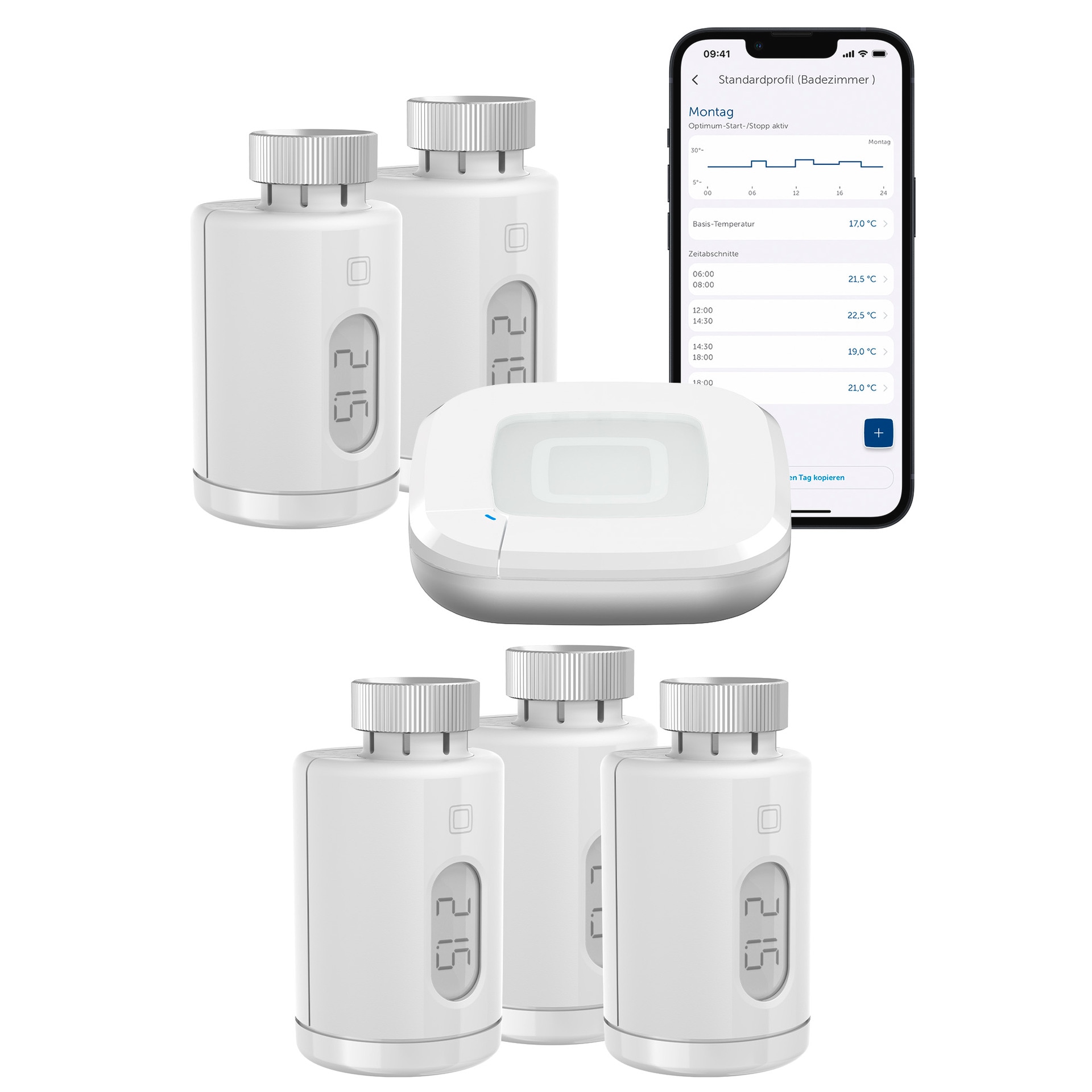 "HOMEMATIC IP Heizkörperthermostat ""Starter Set Heizen pure für 5 Heizkörper"", weiß, B:31cm H:12cm T:37cm, Heizkörperthermostate"