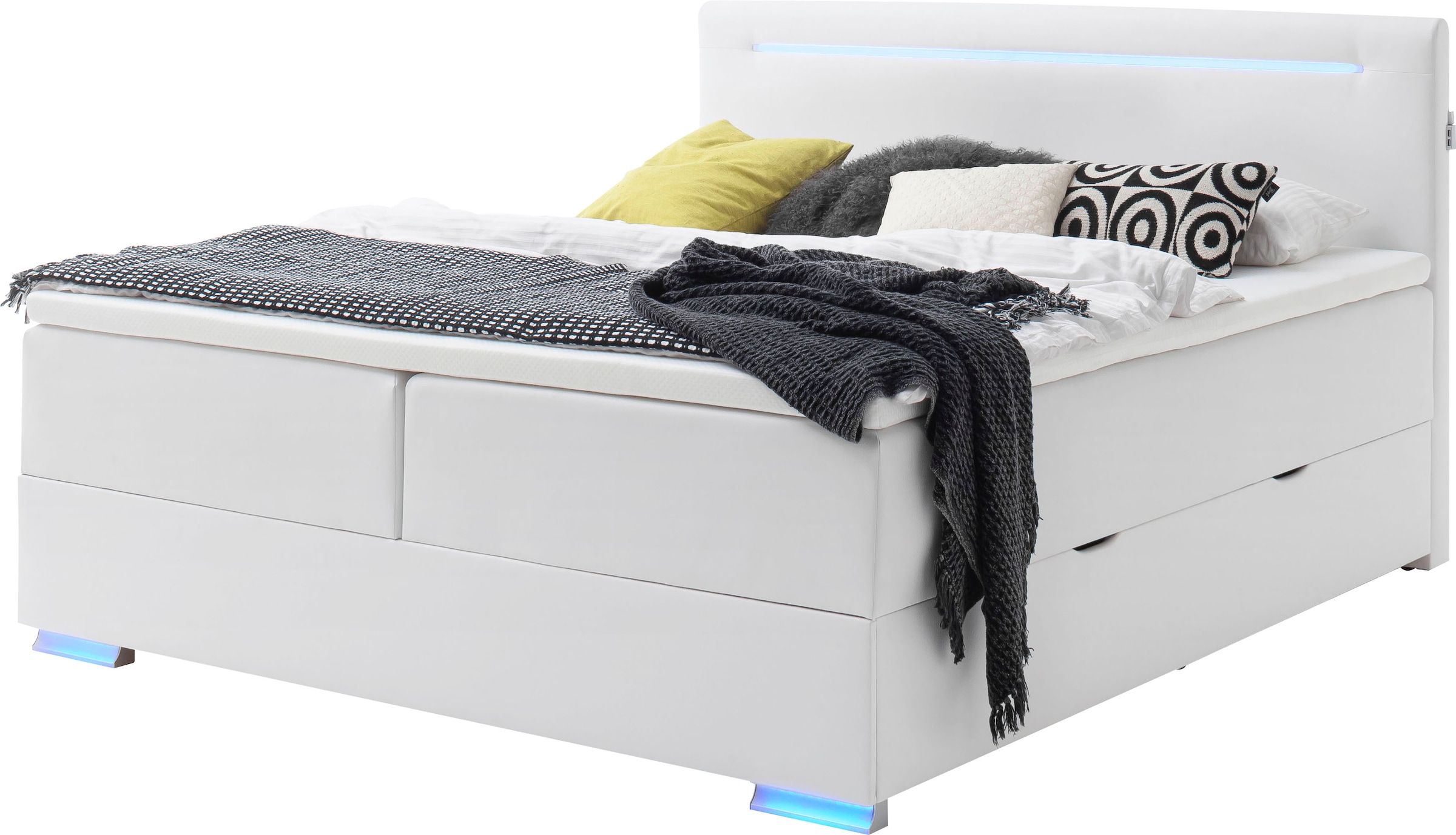 Boxspringbett »Las Vegas«, Füße und Kopfteil mit LED-Beleuchtung, mit Bettkasten und...