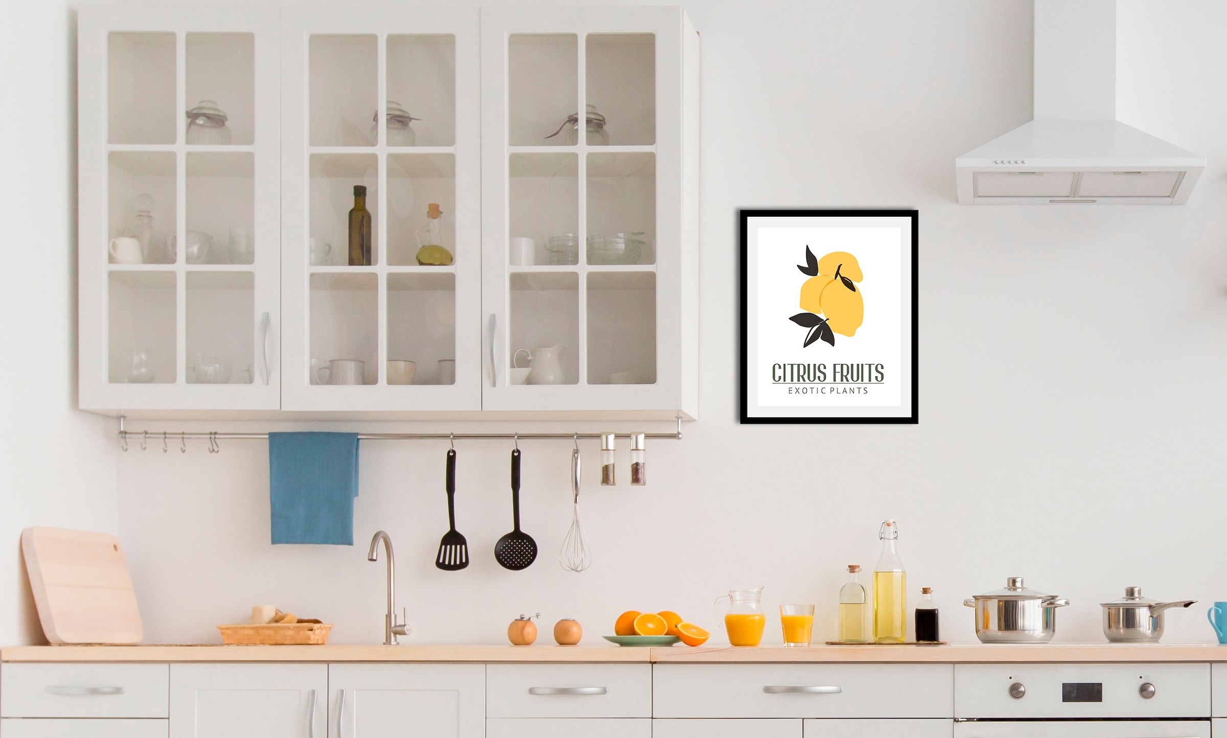 queence Bild »Citrus Fruits«, Obst-Obst Bilder-Essen-Lebensmittel-Kunst-Schriftzug, (1 St.), HD Premium Poster-Druck inkl. Holzrahmen