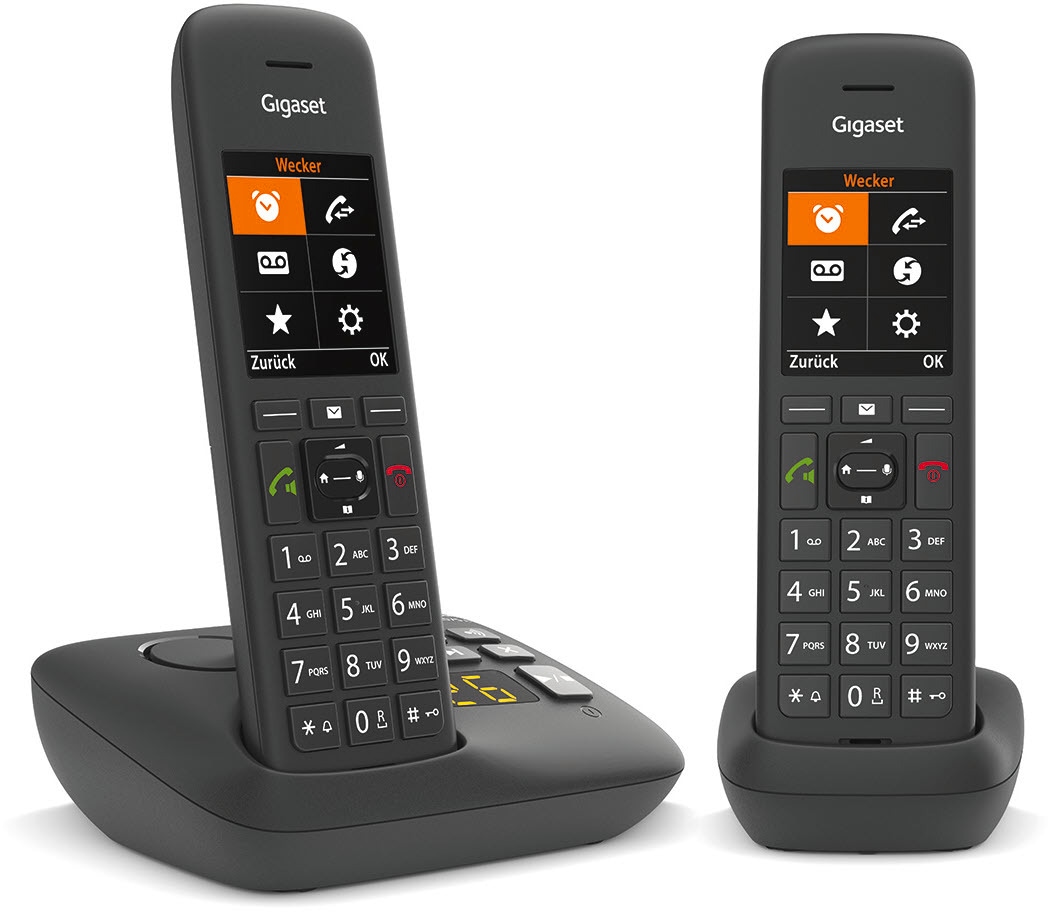 GIGASET Schnurloses DECT-Telefon "C575A Duo", schwarz, Stationärtelefone, Anrufbeantworter, 2 Mobilteile
