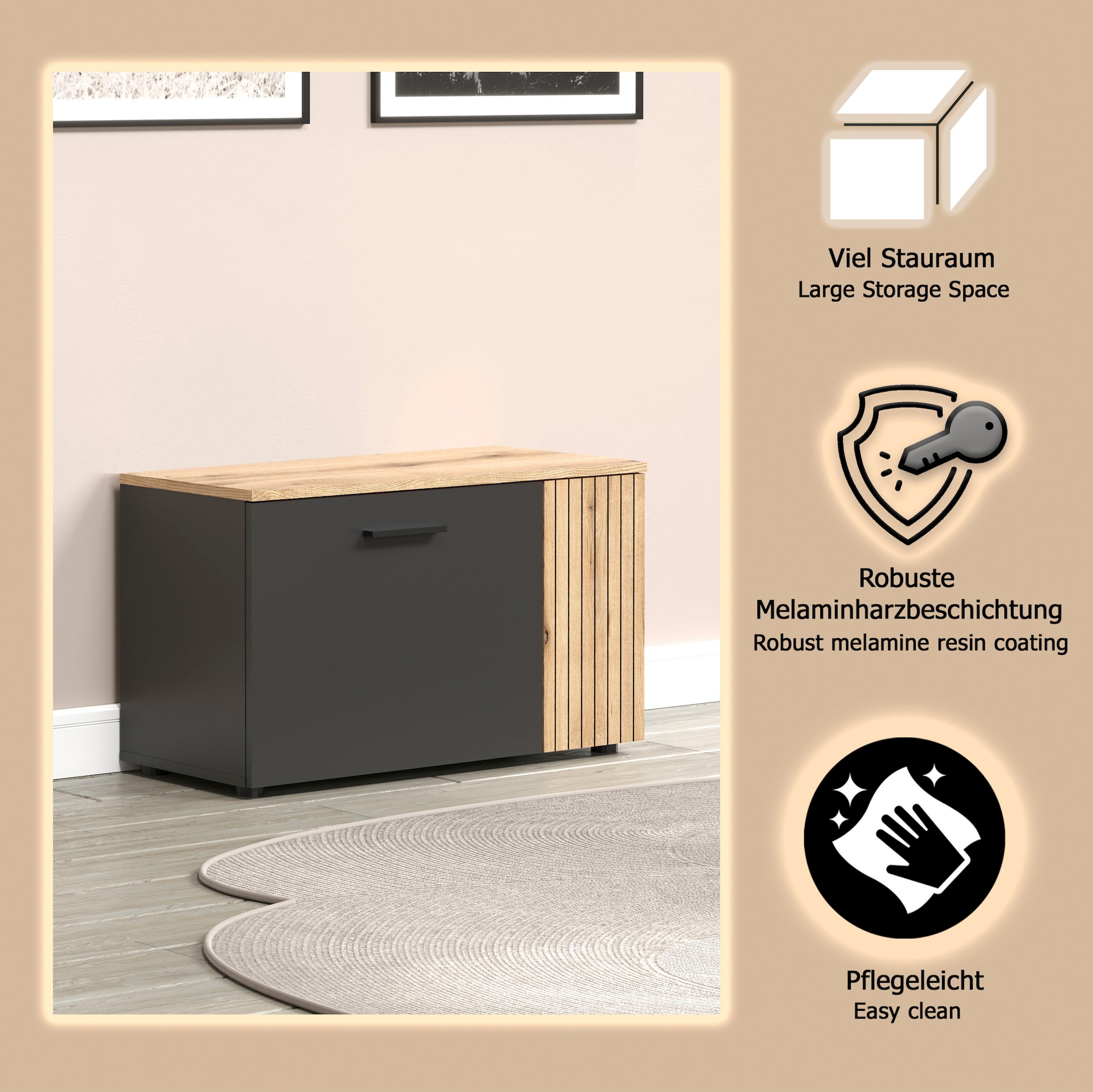 Home affaire Sitzbank »Estepona« 1 Stk. tlg. Schuhbank mit 2 Türen & 2 Einlegeböden – (B/T/H) 80/36/48 cm