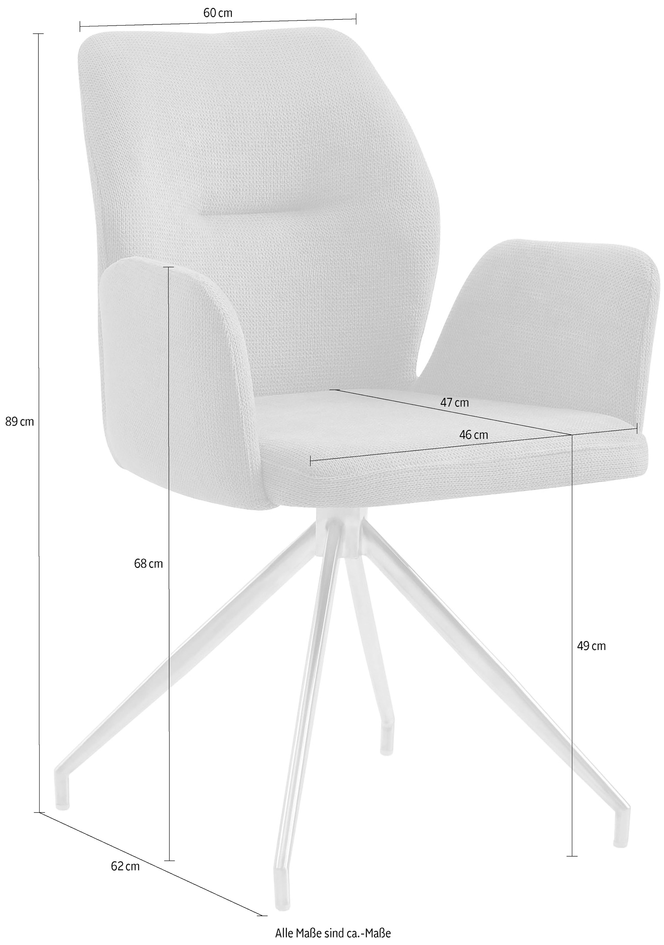SalesFever Esszimmerstuhl »Taormina Armlehnstuhl, Gestell Edelstahl silber«, 1 St., Strukturstoff, Esszimmersessel, 180° Drehfunktion, Gestell aus rostfreiem Edelstahl