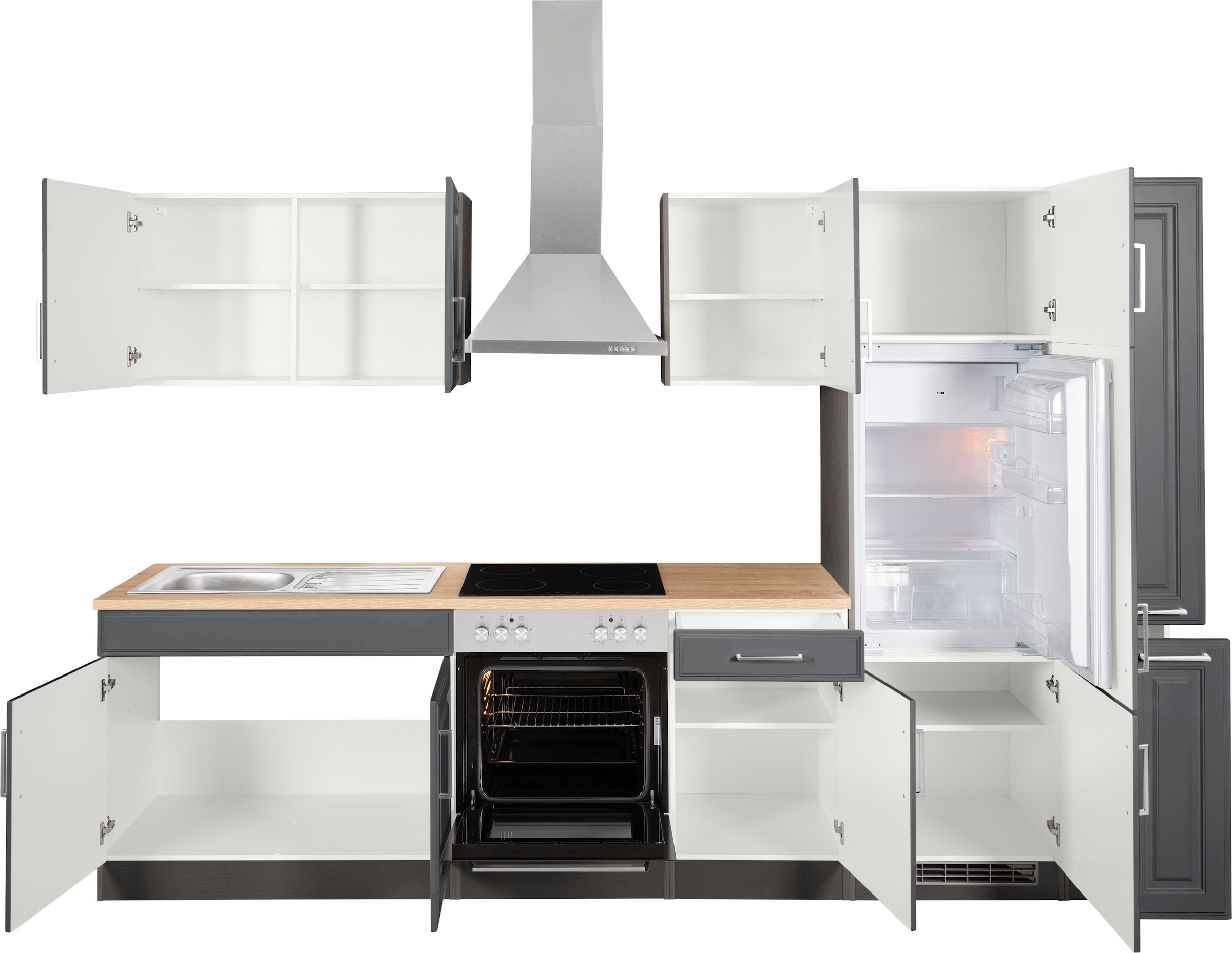 KOCHSTATION Küchenzeile »KS-Stockholm« Breite 300 cm, mit hochwertigen MDF Fronten im Landhaus-Stil