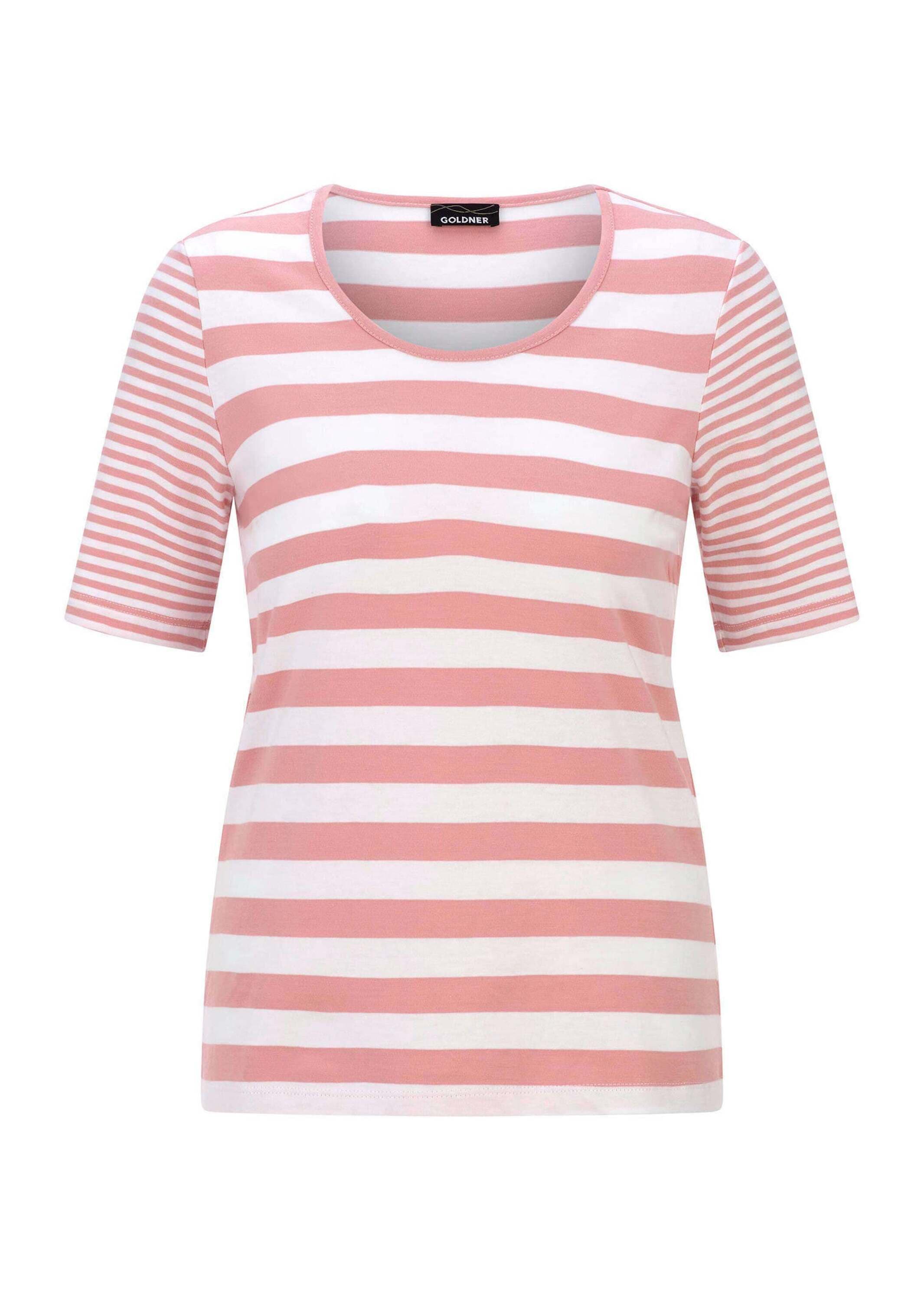 GOLDNER Kurzarmshirt "Streifenshirt aus softer Baumwollmischung" stretchbequemer Viskosejersey