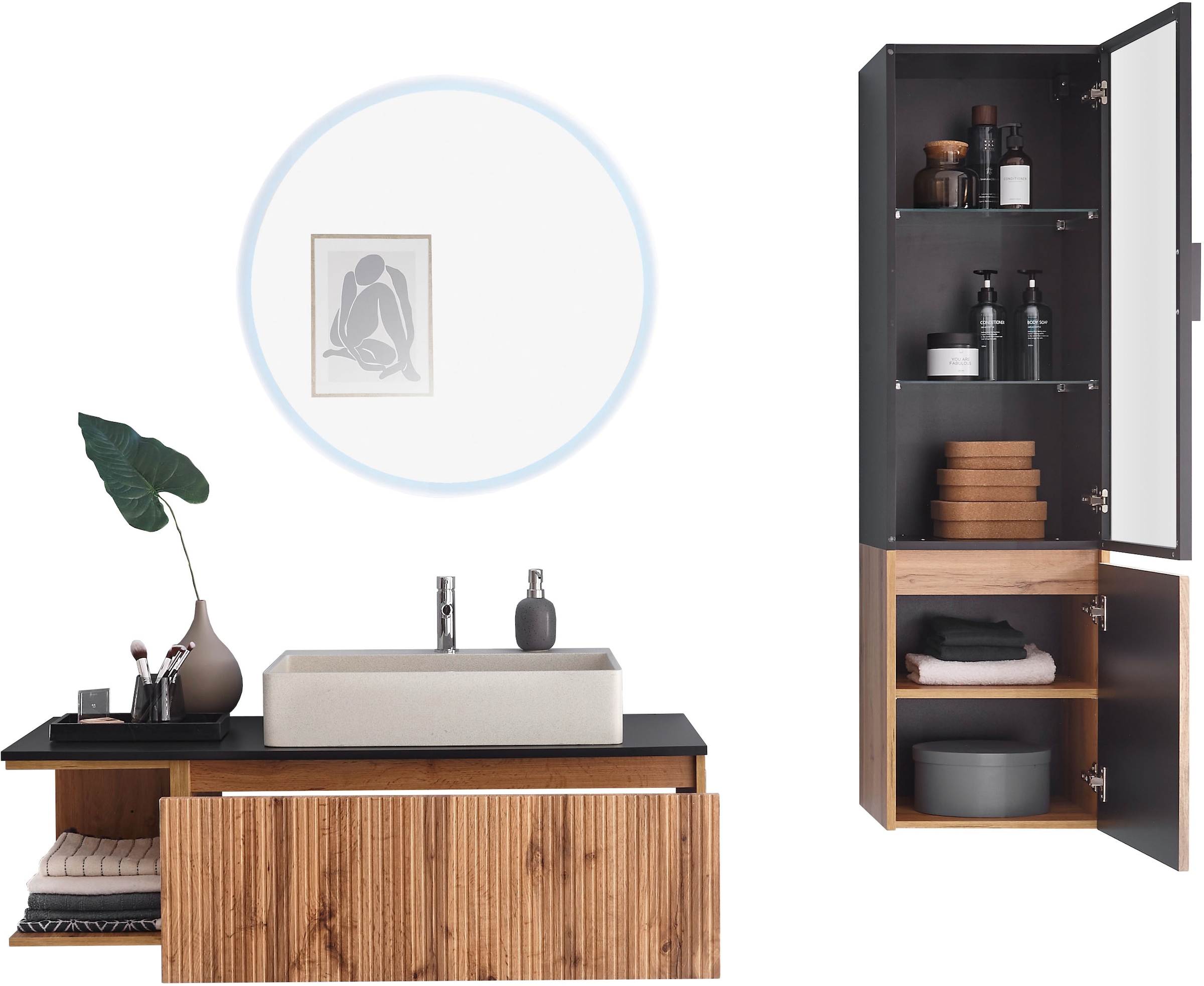 BASIC by Balculina Hochschrank »Loris BxHxT 40x140x32 cm« 1 Stk. tlg. Breite 40cm, Softclose, Glastür