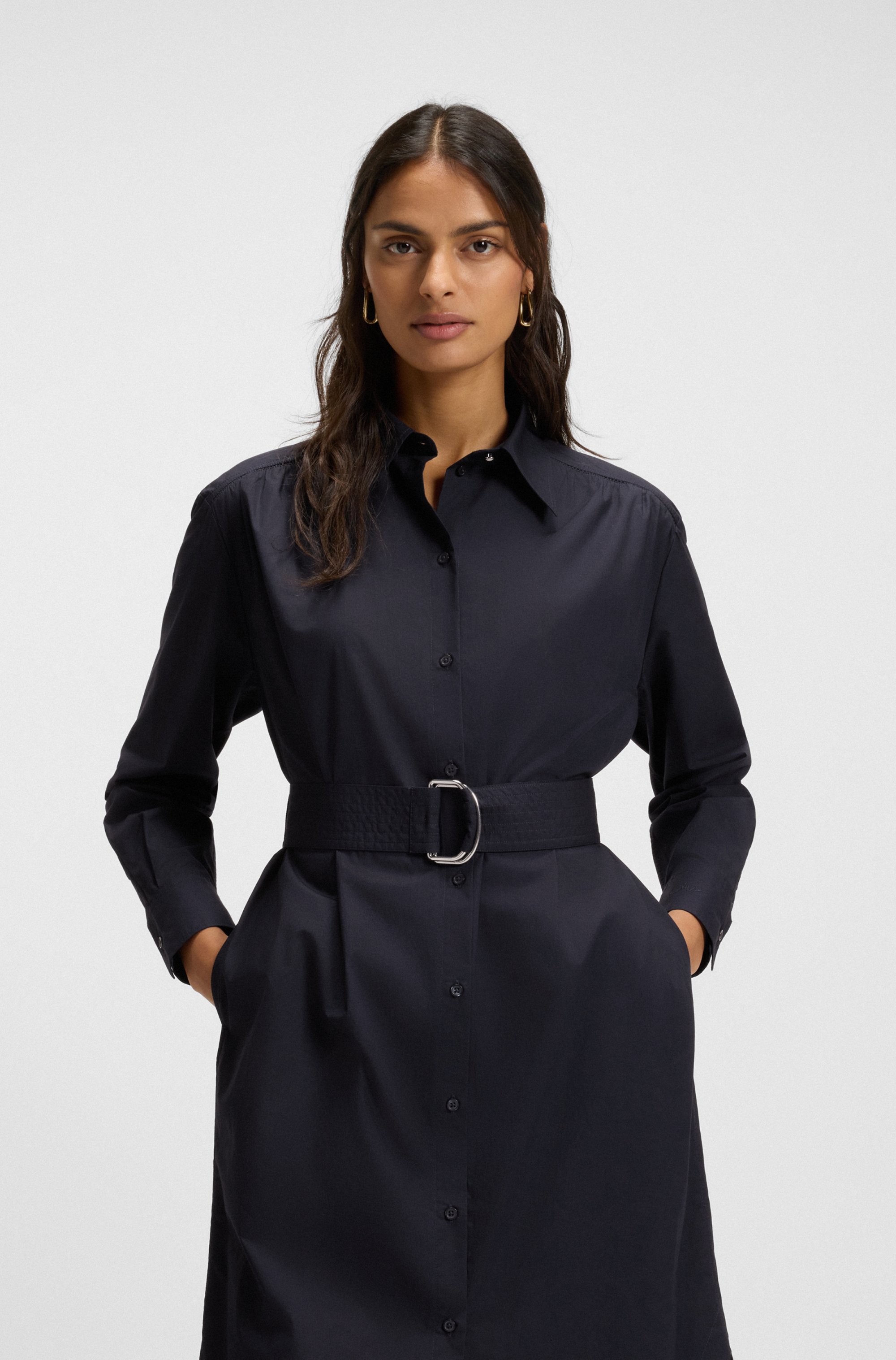 Thumbnail - BOSS ORANGE Hemdblusenkleid "Delegant Premium Damenmode" mit Gürtel mit D-Ring-Schließe