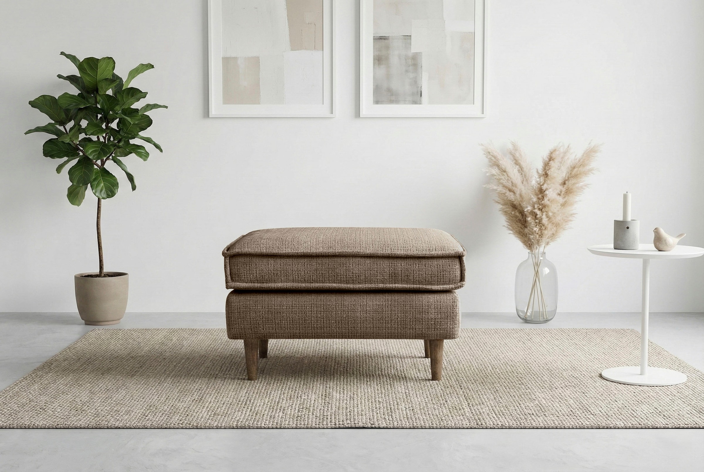 Home affaire Polsterhocker "Pinto Skandi" mit Keder, Massivholzfüße Eiche g günstig online kaufen