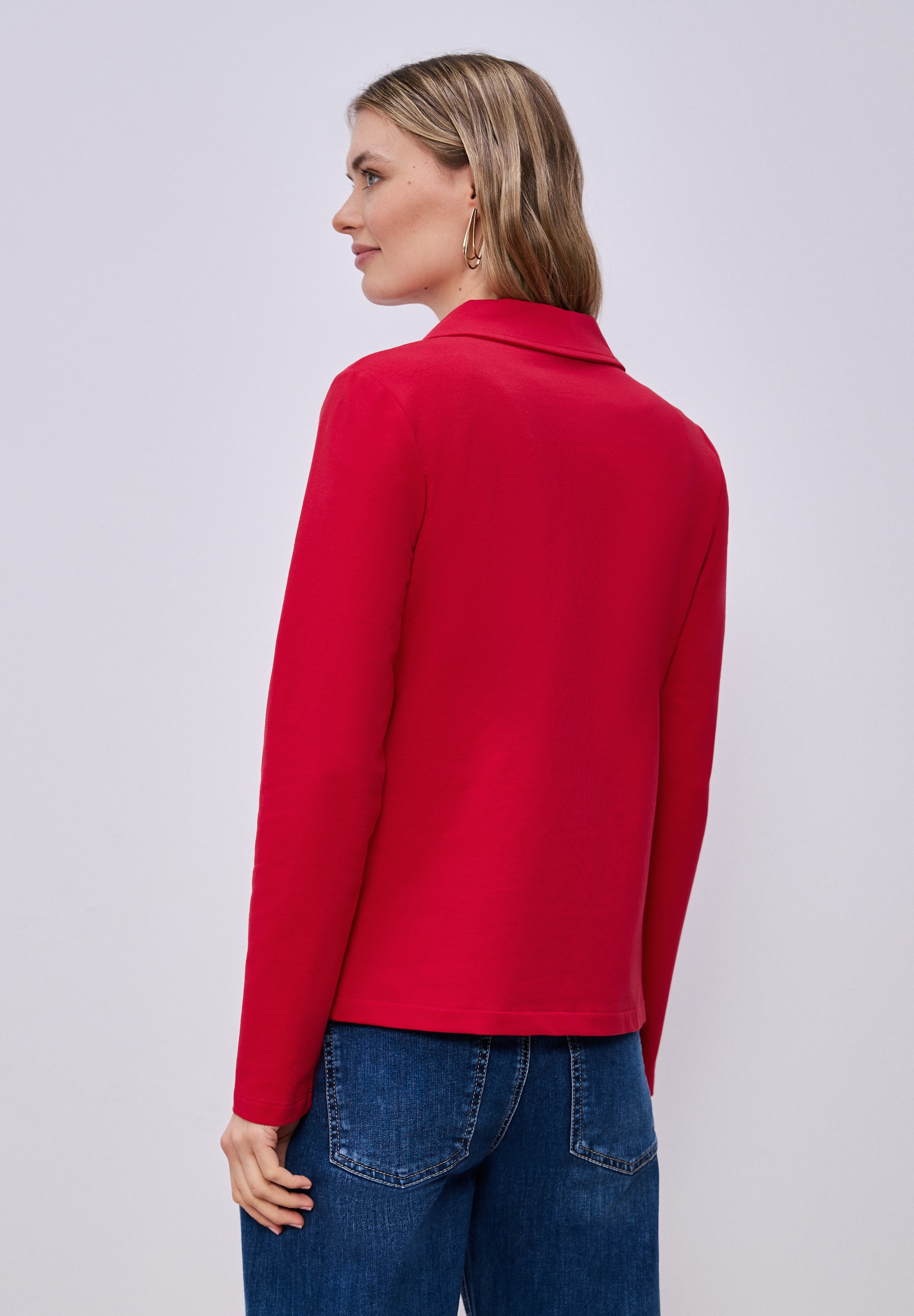 Sweatblazer STREET ONE, Damen, Gr. 46, salsa rot, Jersey, 93% Baumwolle, 7% Elasthan, unifarben, normal normal, V-Ausschnitt, abgesteppt, Blazer, im soften Baumwoll-Mix 2