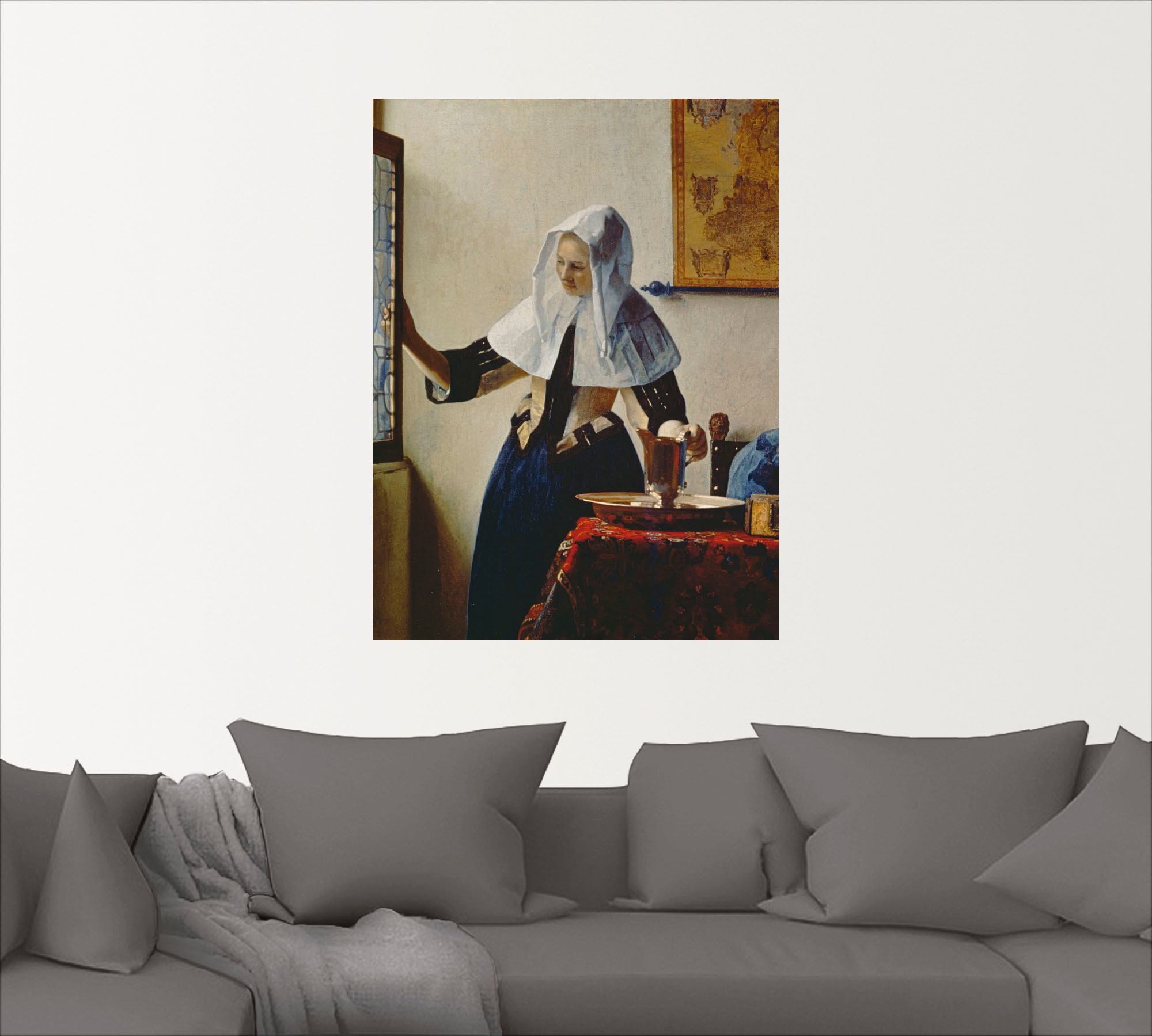Artland Wandbild »Junge Frau mit Wasserkrug am Fenster«, Frau, (1 St.), als Leinwandbild, Wandaufkleber oder Poster in versch. Größen