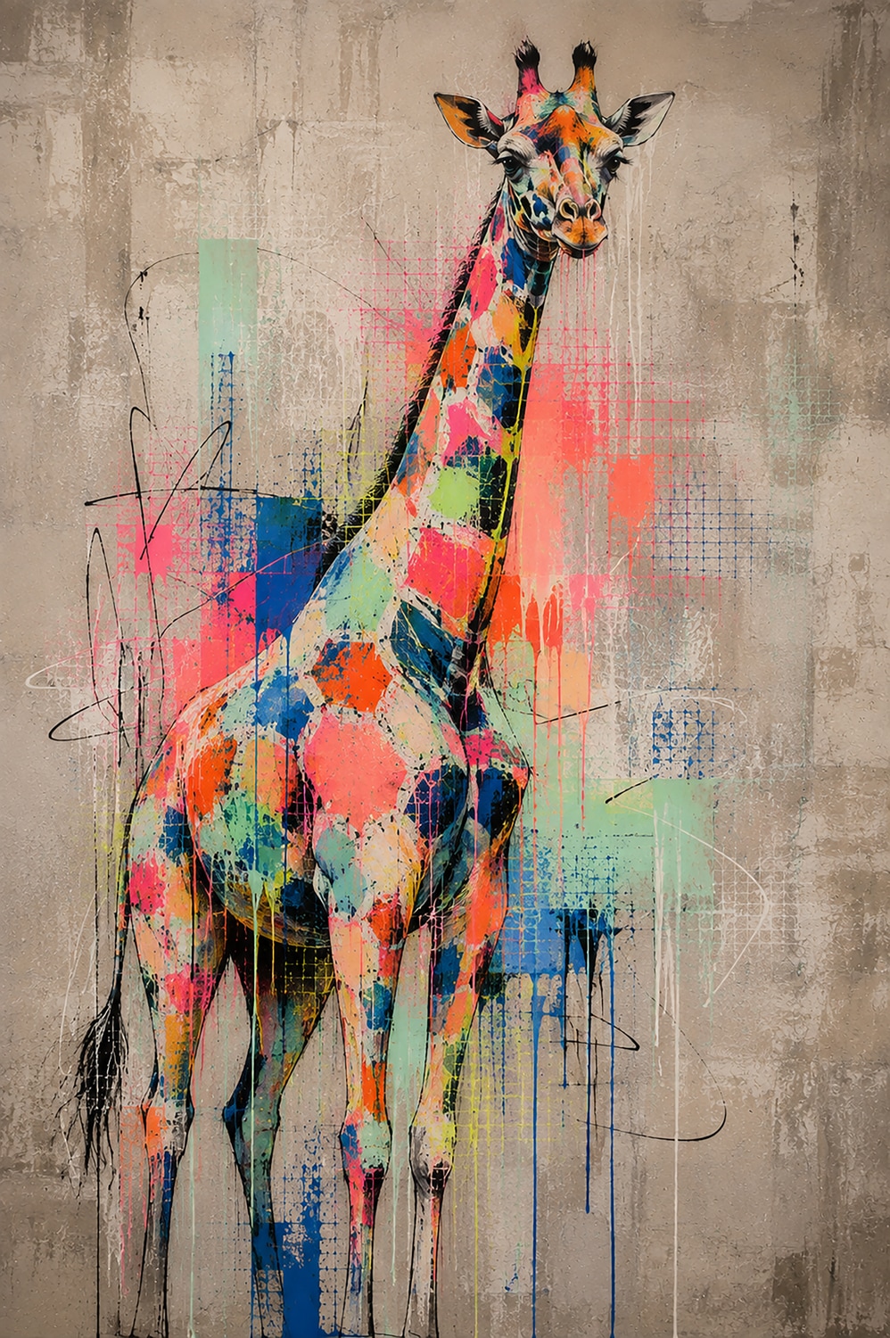 queence Acrylglasbild »Urban Art Bunte Giraffe« Abstrakt | Giraffe | Tiere 1 Stk. tlg. Wandbild Wohnzimmerdeko buntes Tiermotiv Abstrakte Kunst