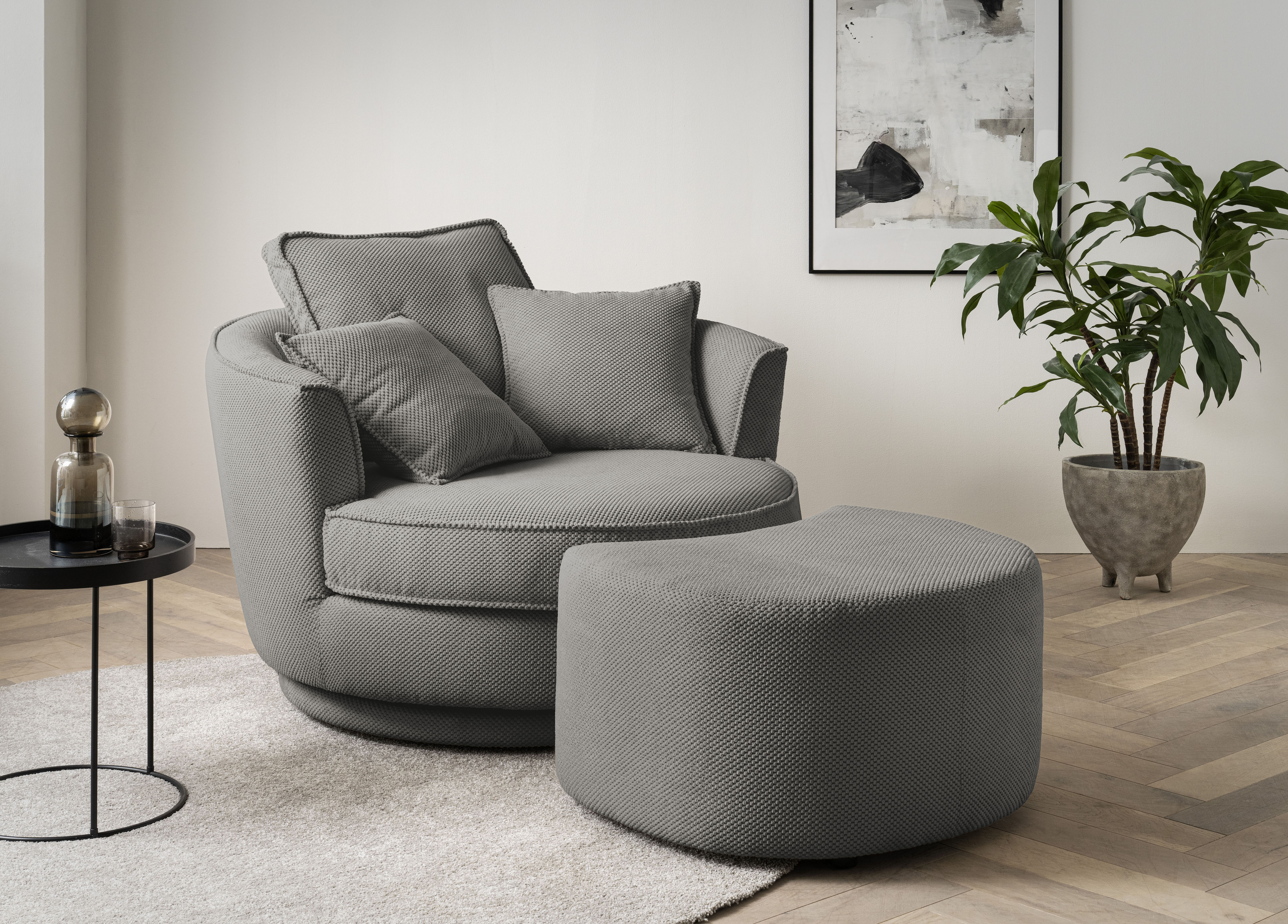 Home affaire Drehsessel "MAISIE Webvelours, Love Seat XXL Lese-Sessel, Big-Sessel mit Hocker," 2 Stk. tlg. Set in MEGA CORD und Web-Velours, drehbar 360 Grad