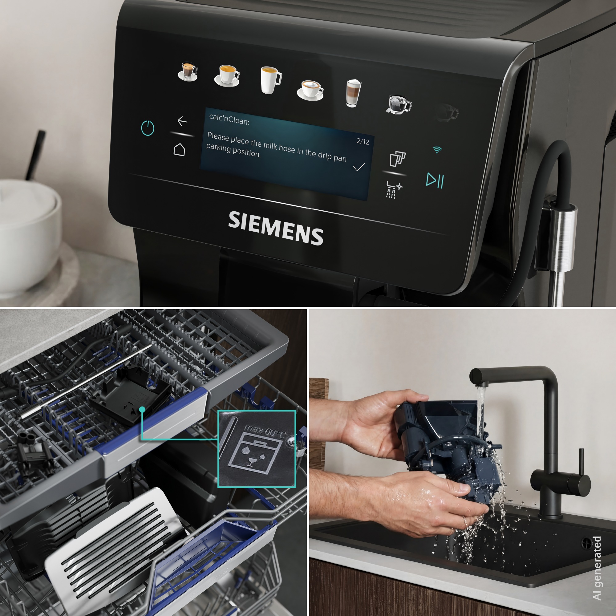 SIEMENS Kaffeevollautomat »EQ600 TP601E09, 6 Getränke, XL-Getränke, bis zu 480ml, Kannenfunktion« Doppeltassenfunktion,Keramikmahlwerk, entnehmbare Brüheinheit, Schwarz