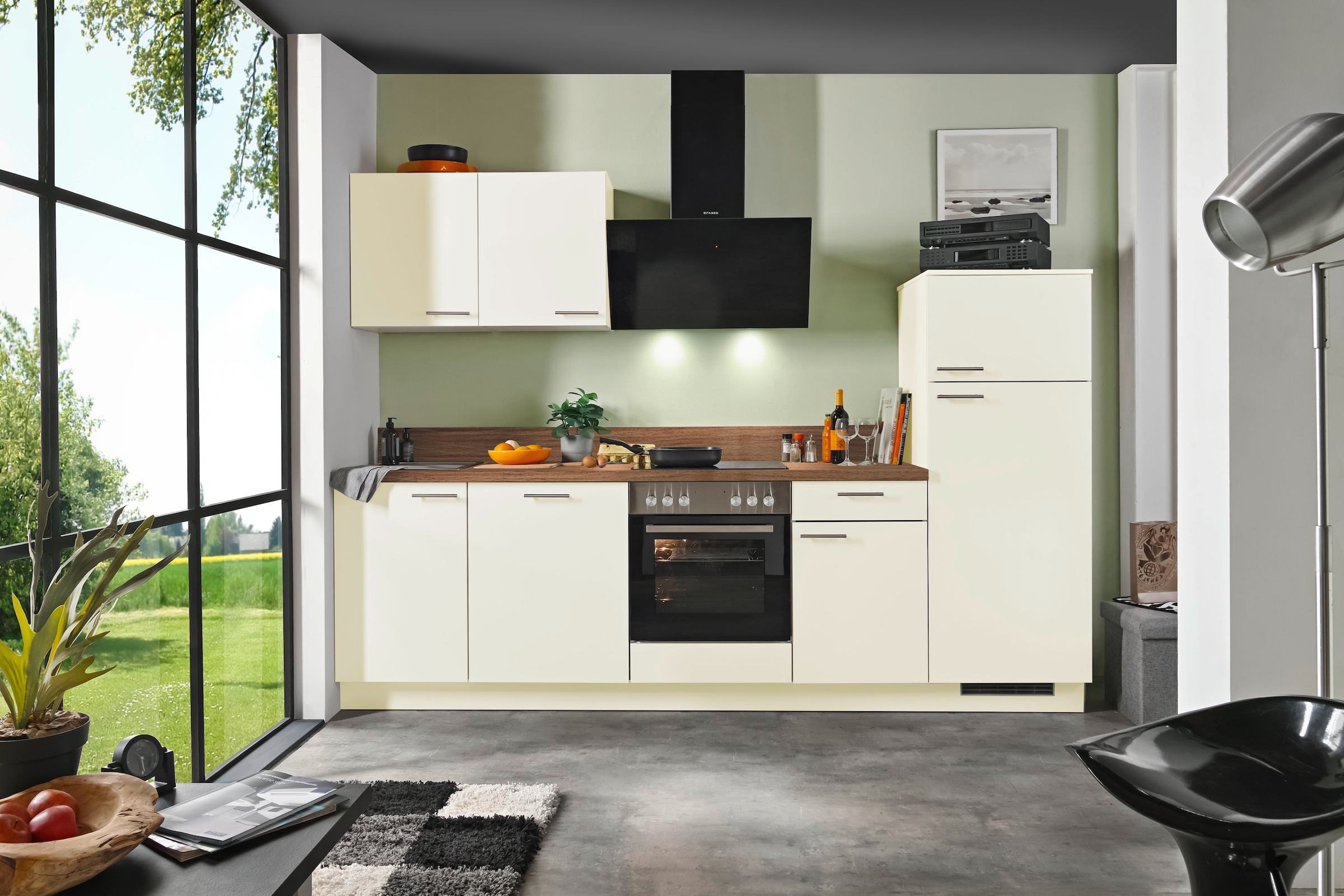 KOCHSTATION Küche vormontiert, wahlweise mit E-Geräten, Stellbreite 280 cm