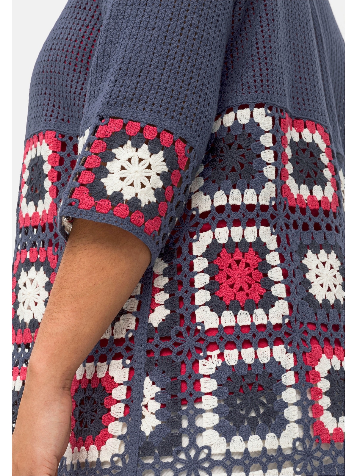 Sheego Longstrickjacke »Große Größen«, im Crochet-Häkelmuster für bestellen  | BAUR