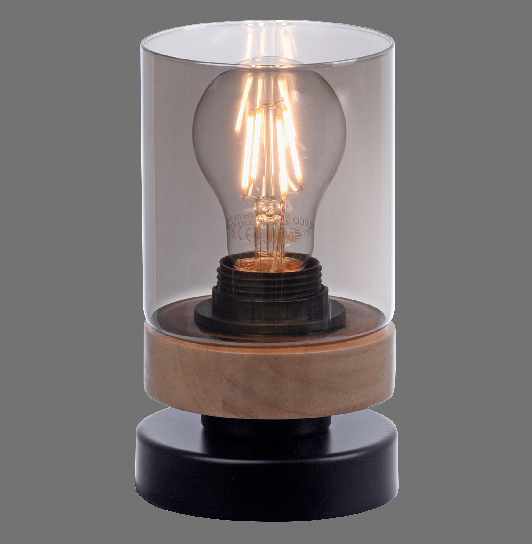 Home affaire Tischleuchte »Tendon«, 1 für Leuchtmittel | Tischlampe, Glas, flammig-flammig, Holz, BAUR - Rauchglas, geeignet E27