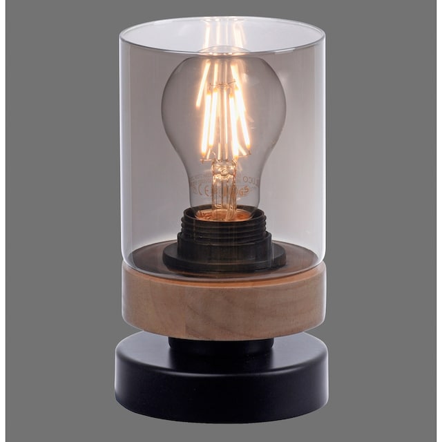 Home affaire Tischleuchte »Tendon«, 1 flammig-flammig, Tischlampe, Glas,  Holz, Rauchglas, geeignet für Leuchtmittel - E27 | BAUR
