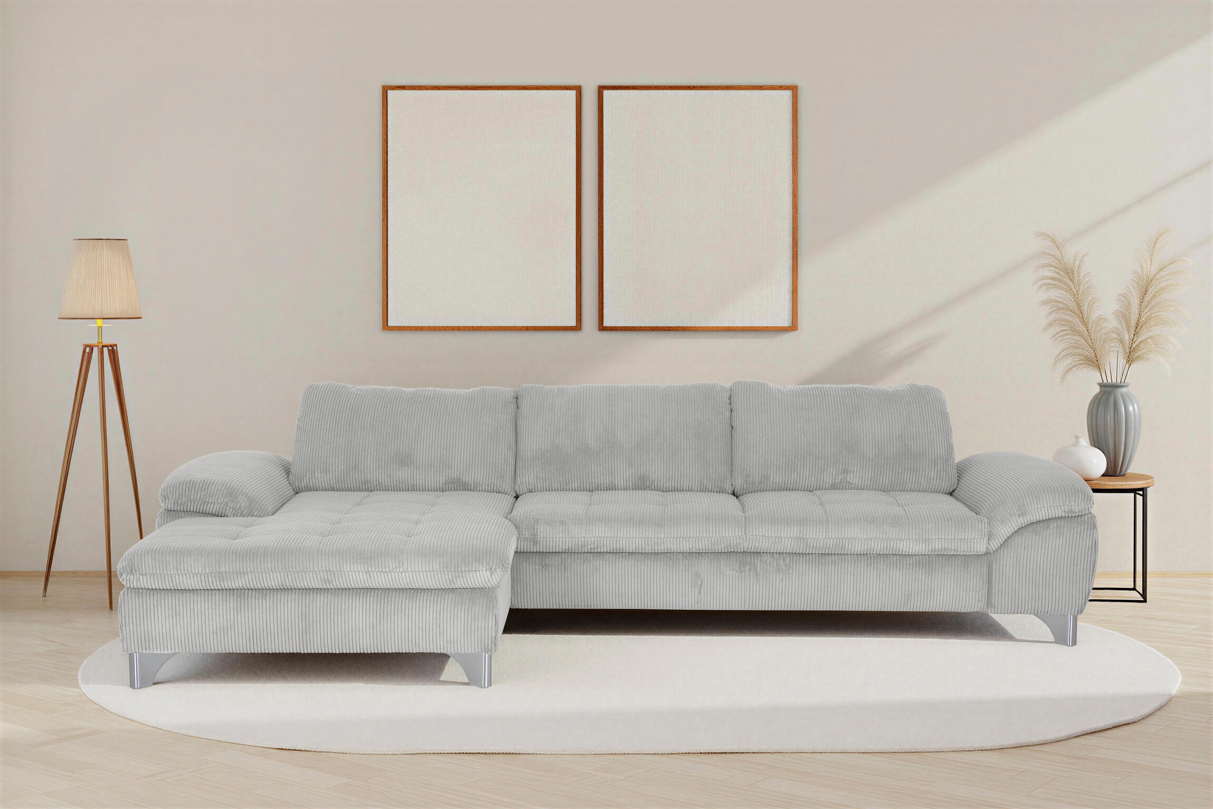 Die PlanBar Ecksofa "Recamiere MP-IN14007 L-Form, Breite 318 cm" wahlweise mit Schlaffunktion und verstellbaren Kopfstützen