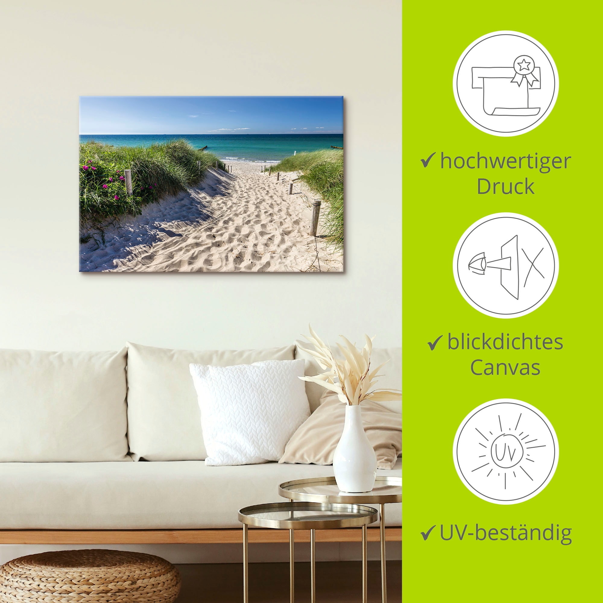 Artland Wandbild »Weg zum Strand an der Ostsee«, Strandbilder, (1 St.), als Alubild, Outdoorbild, Leinwandbild, Poster, Wandaufkleber