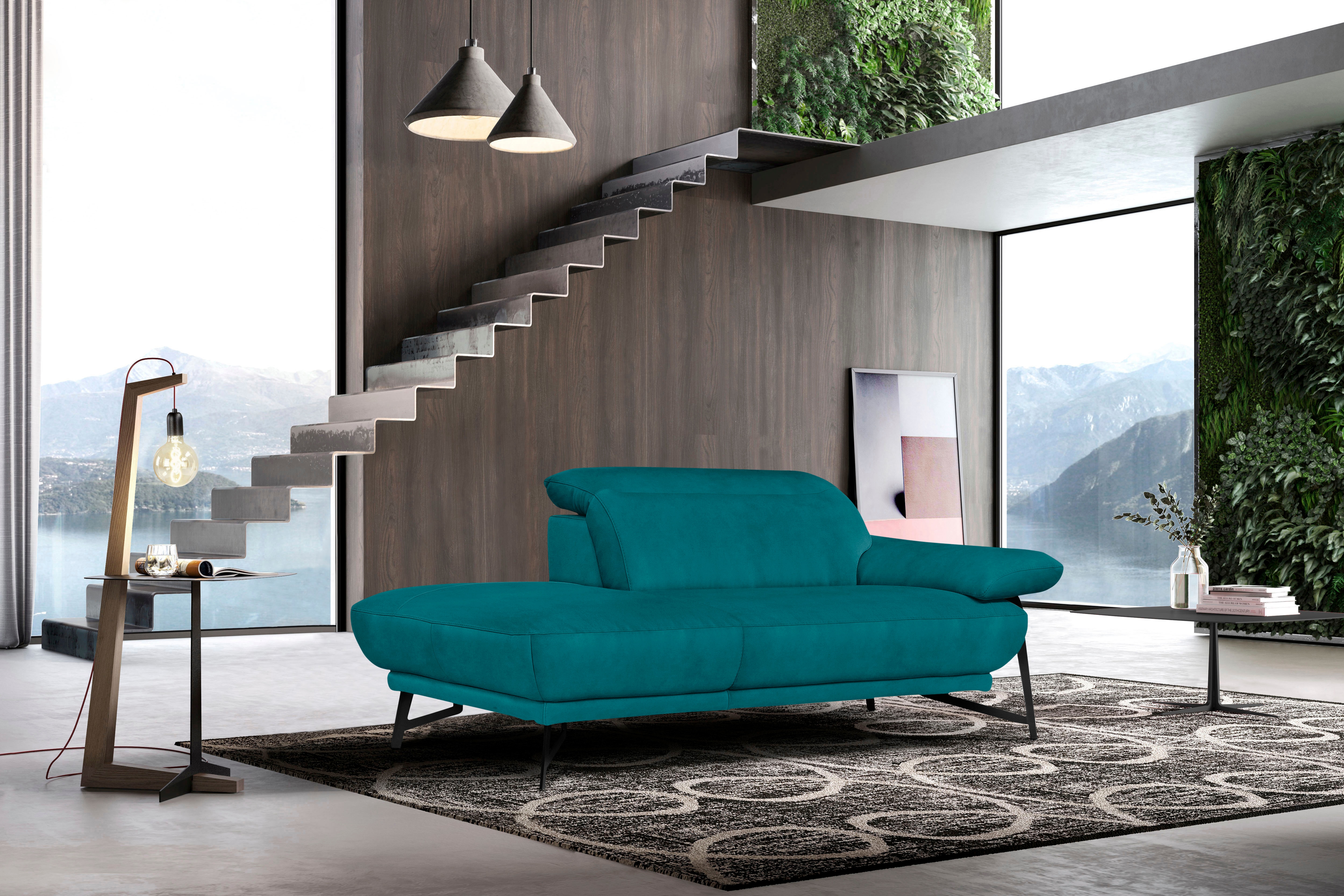 Egoitaliano Ottomane "Anais, erstklassiges Designsofa, Breite 179 cm, Fußfarbe schattengrau" Kopfteil verstellbar, Luxus-Microfaser, blaurün