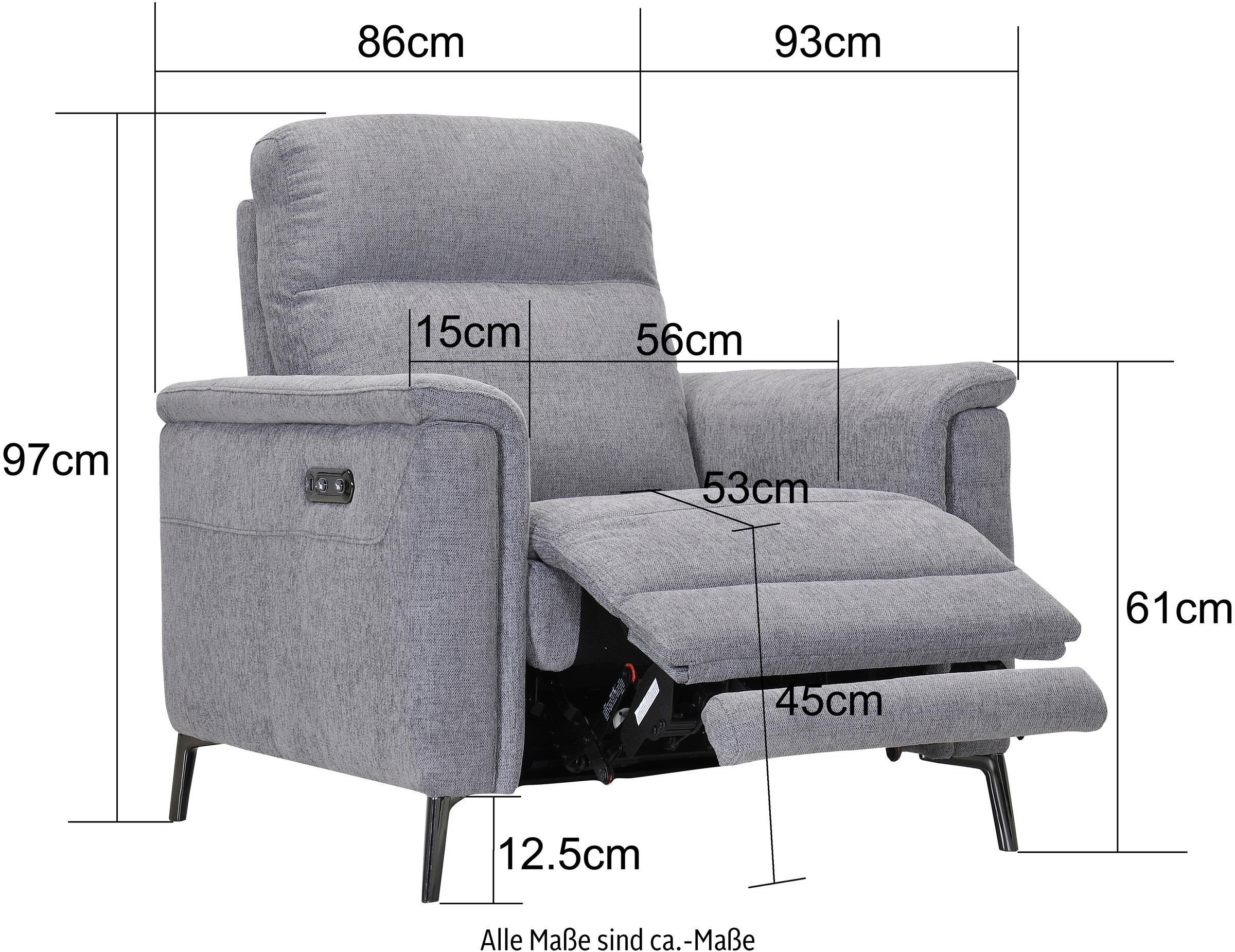 Places of Style Sessel »Barano«, elektrische Relaxfunktion, Kopfteilverstellung, mit USB-Anschluss.
