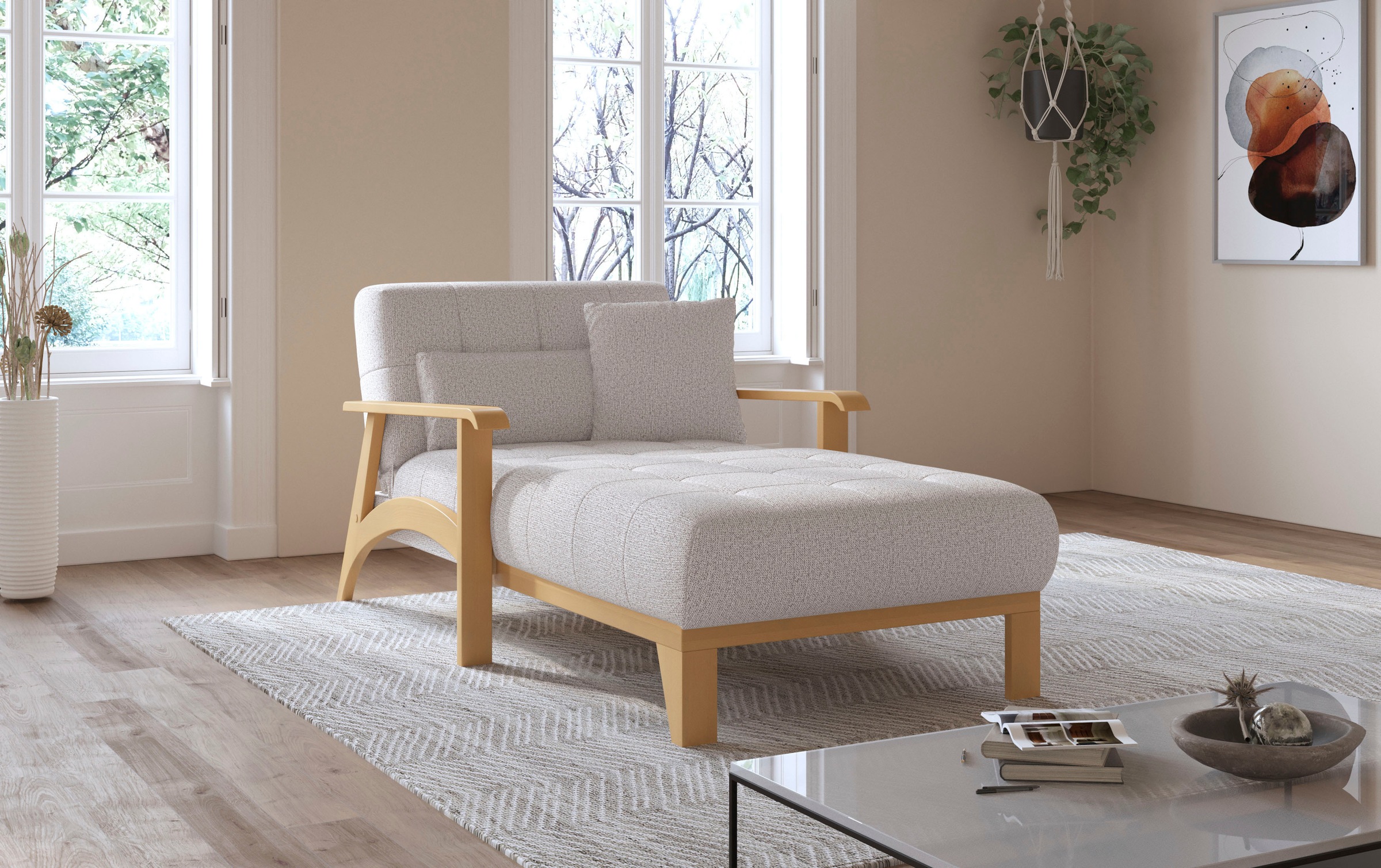sit&more Recamiere »Billund«, Armlehnen aus eichefarbigem Buchenholz, verschiedene Bezüge und Farben