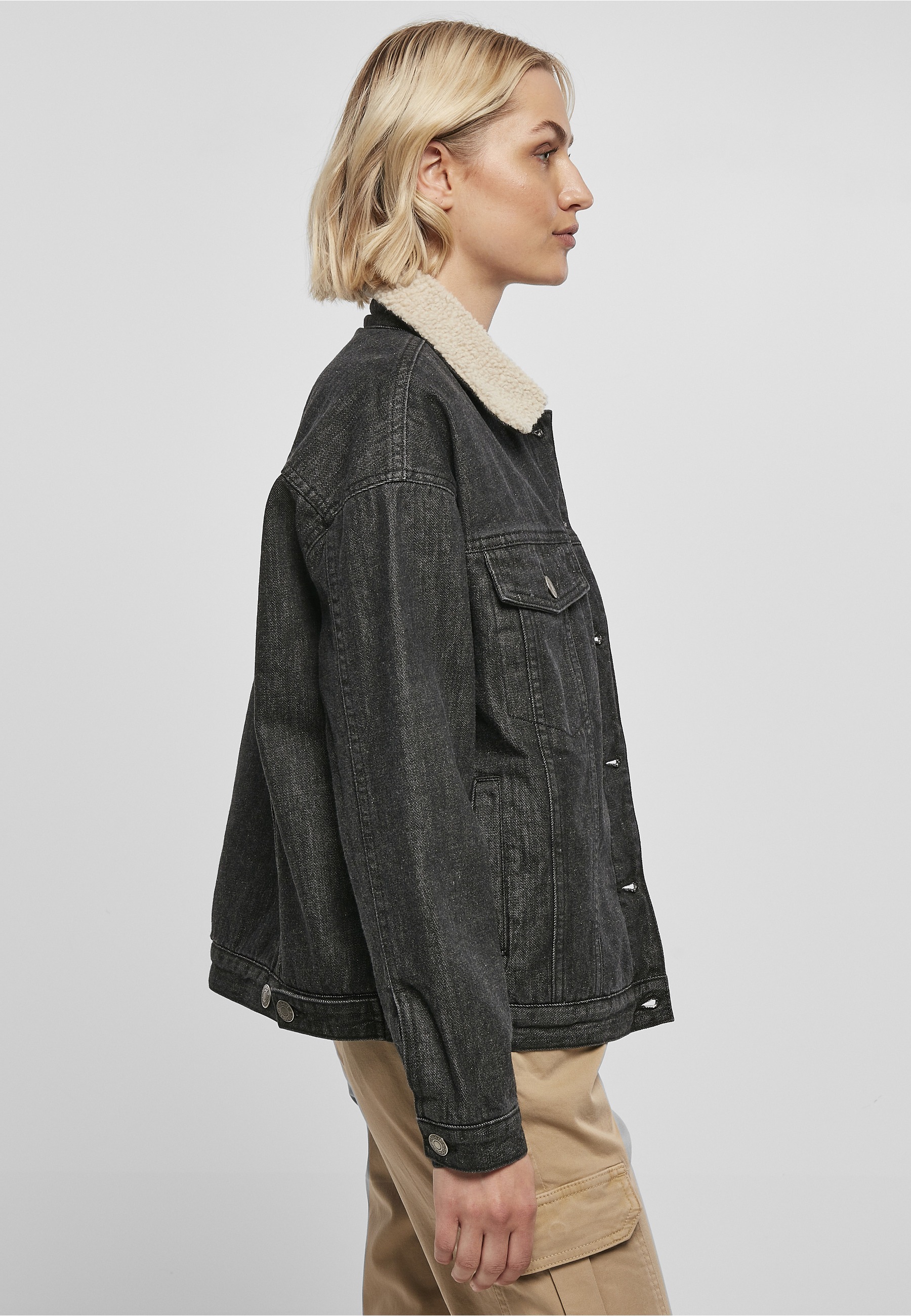 URBAN CLASSICS Jeansjacke »Urban Classics Damen Ladies Oversized Sherpa Denim Jacket« 1 Stk. tlg. ohne Kapuze