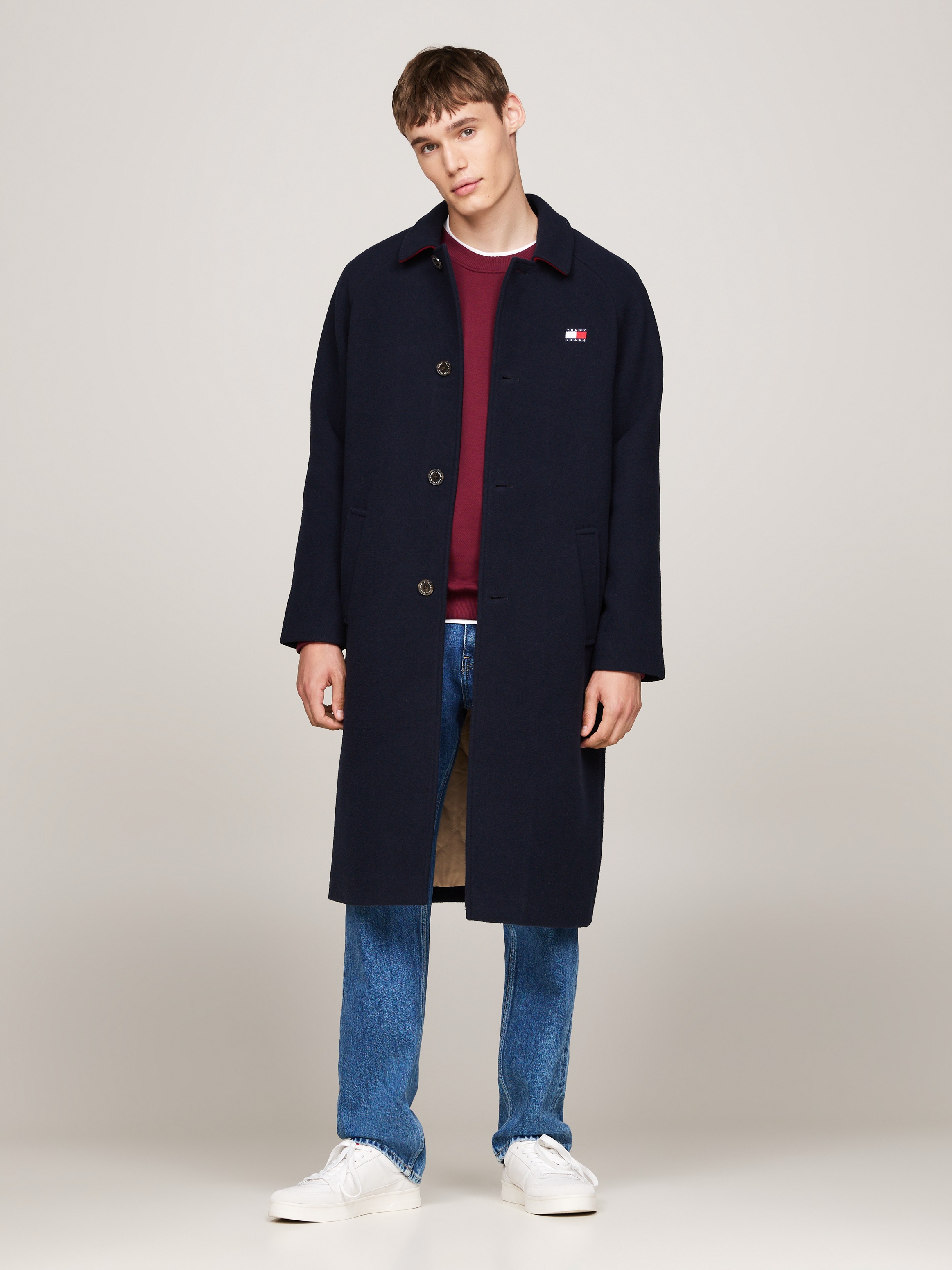 Tommy Jeans Langmantel "TJM WOOL COAT", mit halbgespreizten Kragen günstig online kaufen