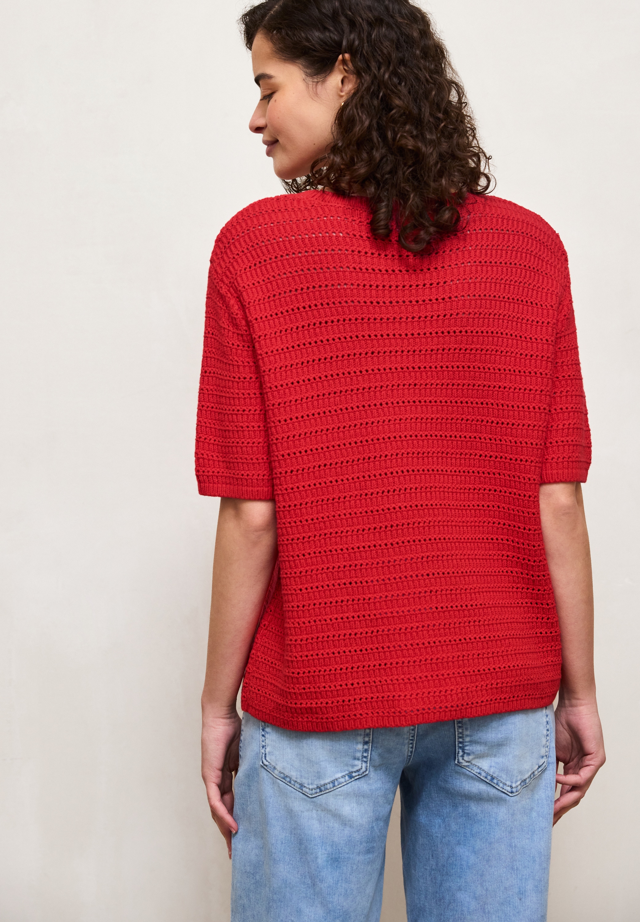 STREET ONE STUDIO Kurzarmpullover aus reiner Baumwolle