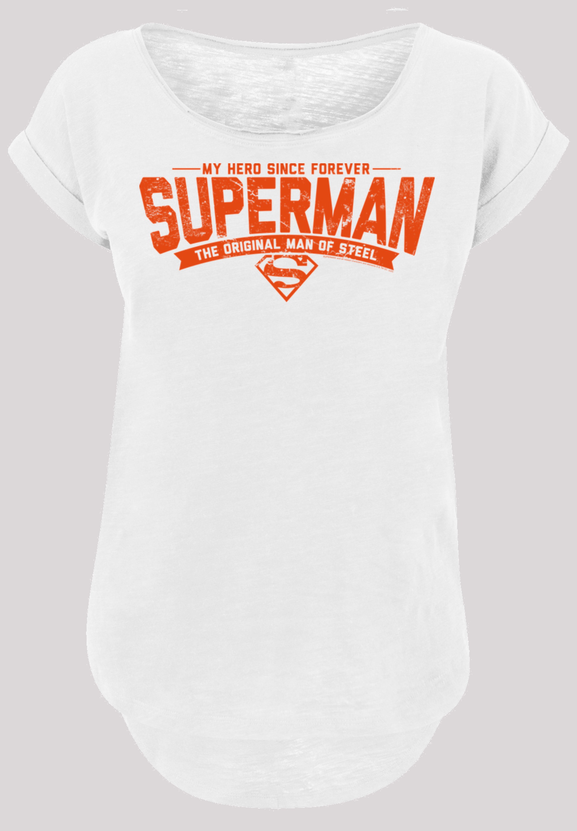 Kurzarmshirt »F4NT4STIC Damen Superman My Hero -BLK with Ladies Long Slub Tee«, (1 tlg.)