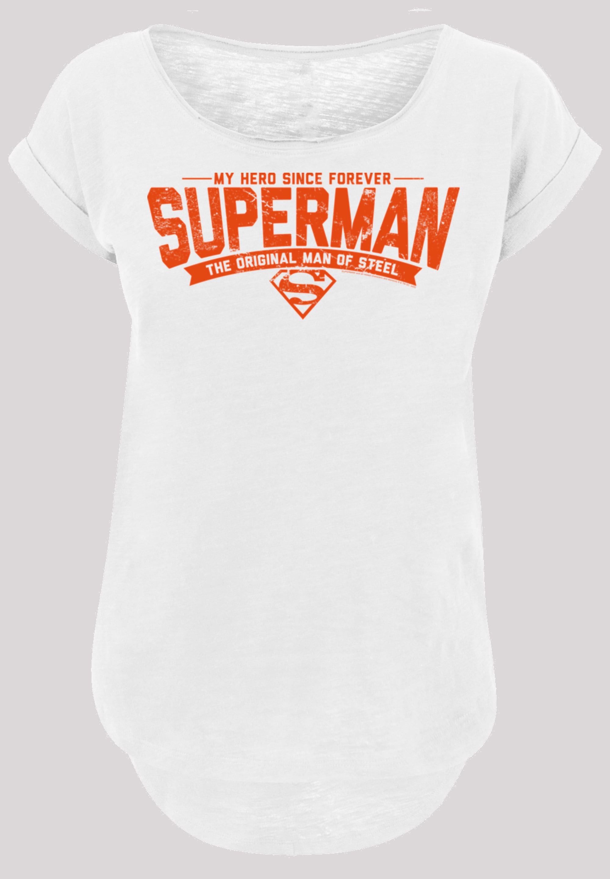 F4NT4STIC Kurzarmshirt »F4NT4STIC Damen Superman My Hero -BLK with Ladies Long Slub Tee«, (1 tlg.)