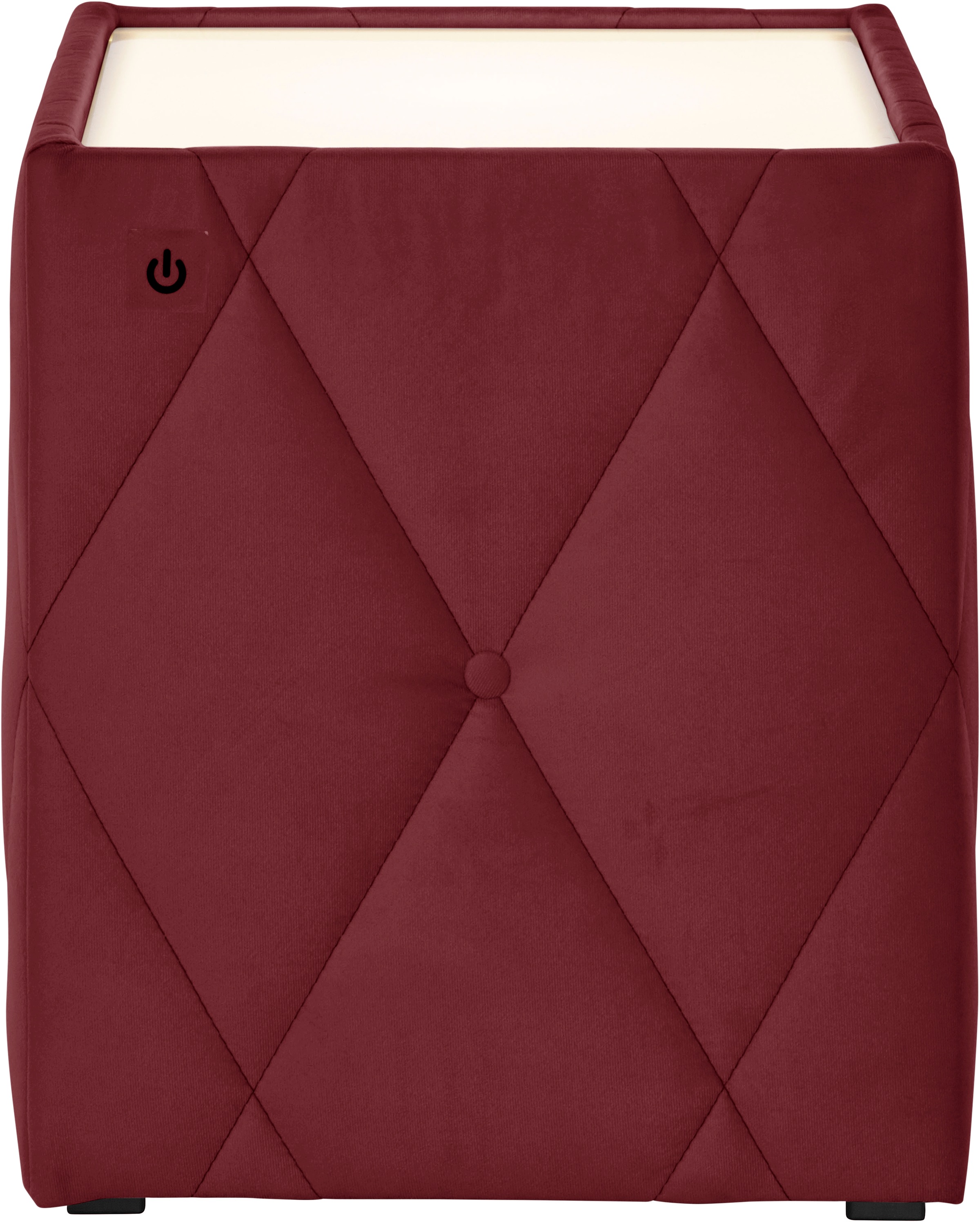 Nachttisch HOME AFFAIRE "Alfie", rot (weinrot, plexi milchglas), B:50cm H:53cm T:50cm, Tische, Nachttisch, mit Beleuchtung und Bezug aus Samtverlours 6