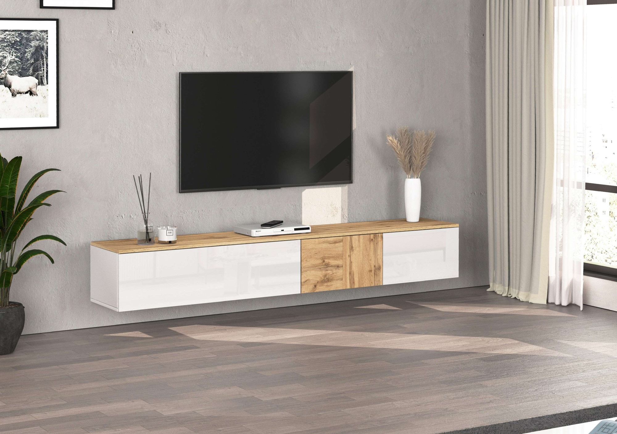 INOSIGN Lowboard »Lowboard ISEO,Lowboard,TV-Kommode,TV-Möbel,TV-Bank« 1 Stk. tlg. stehend/hängend, 1 Klappe, 2 Türen HG lackiert, 3 Fächer, B 210 cm
