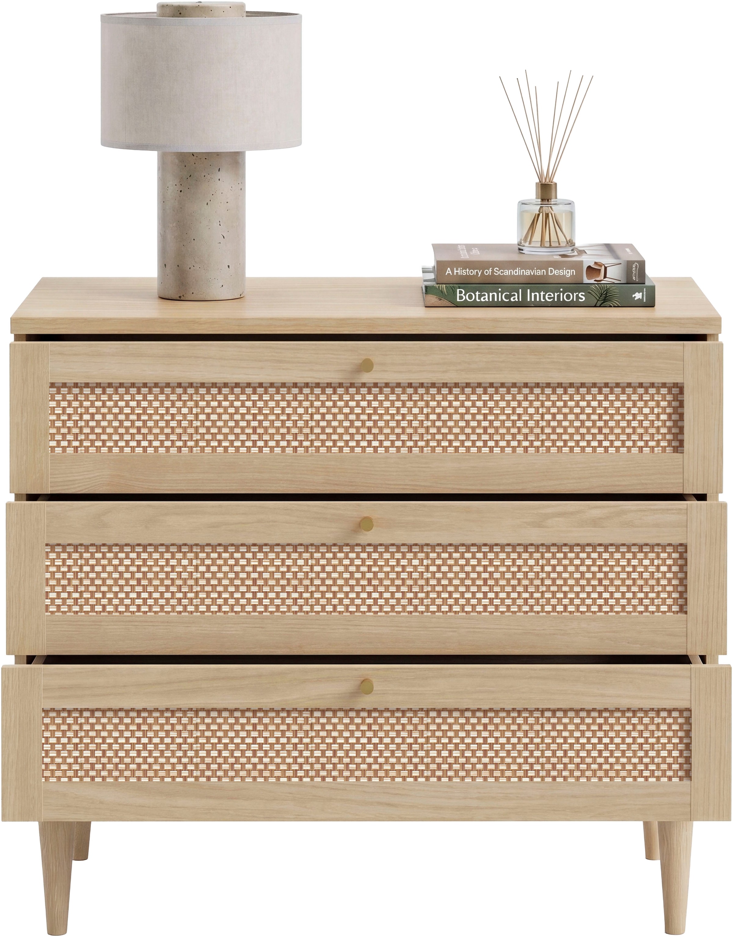 OTTO home Kommode »ELLIAN mit Wiener Geflechtoptik, 3 Schubkästen« Holzfüße, Metallgriffe, Made in EU, viel Stauraum