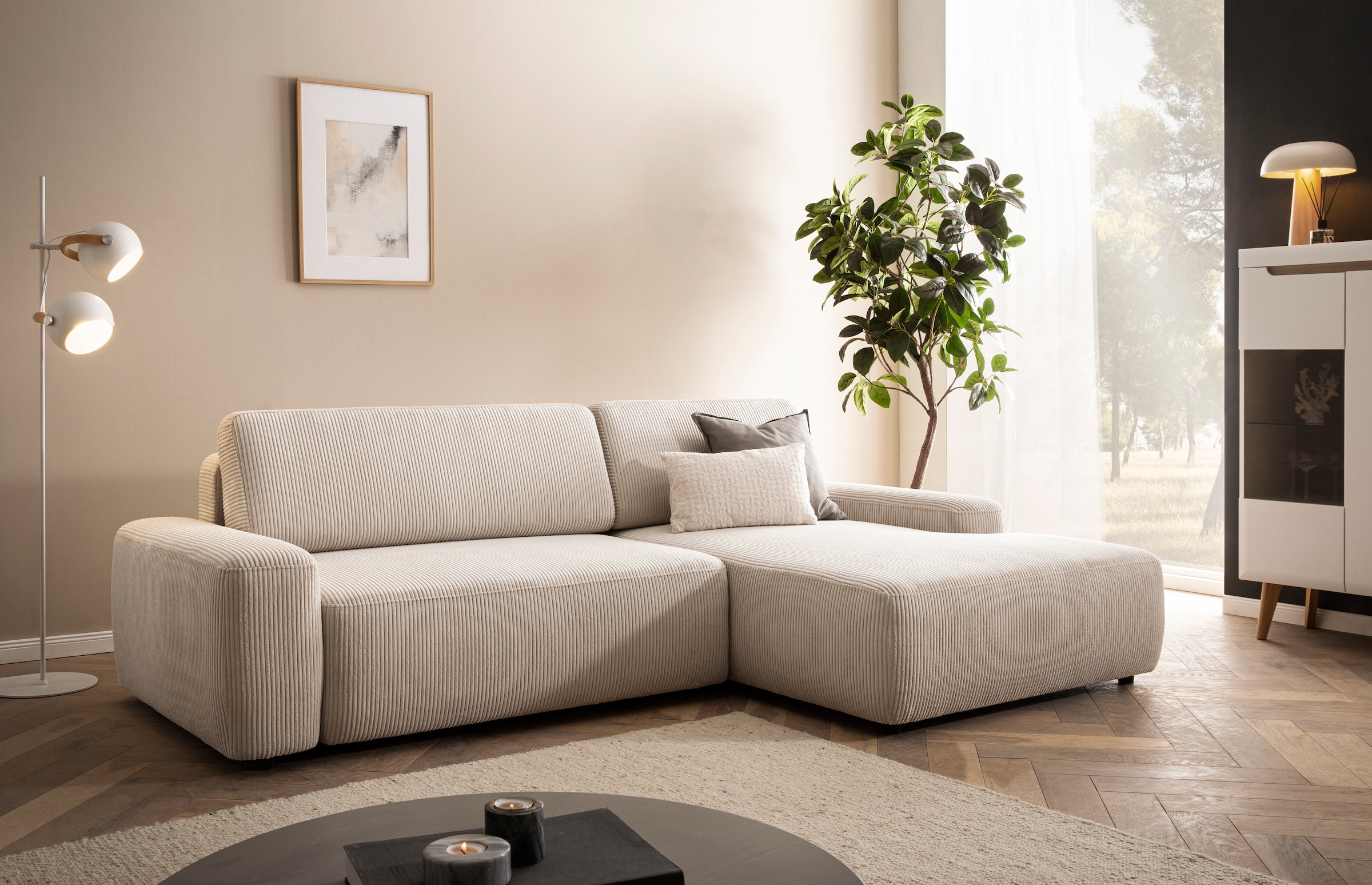 INOSIGN Ecksofa "TORGE (264cm), Schlafsofa in Cord, Samtvelours o Struktur günstig online kaufen