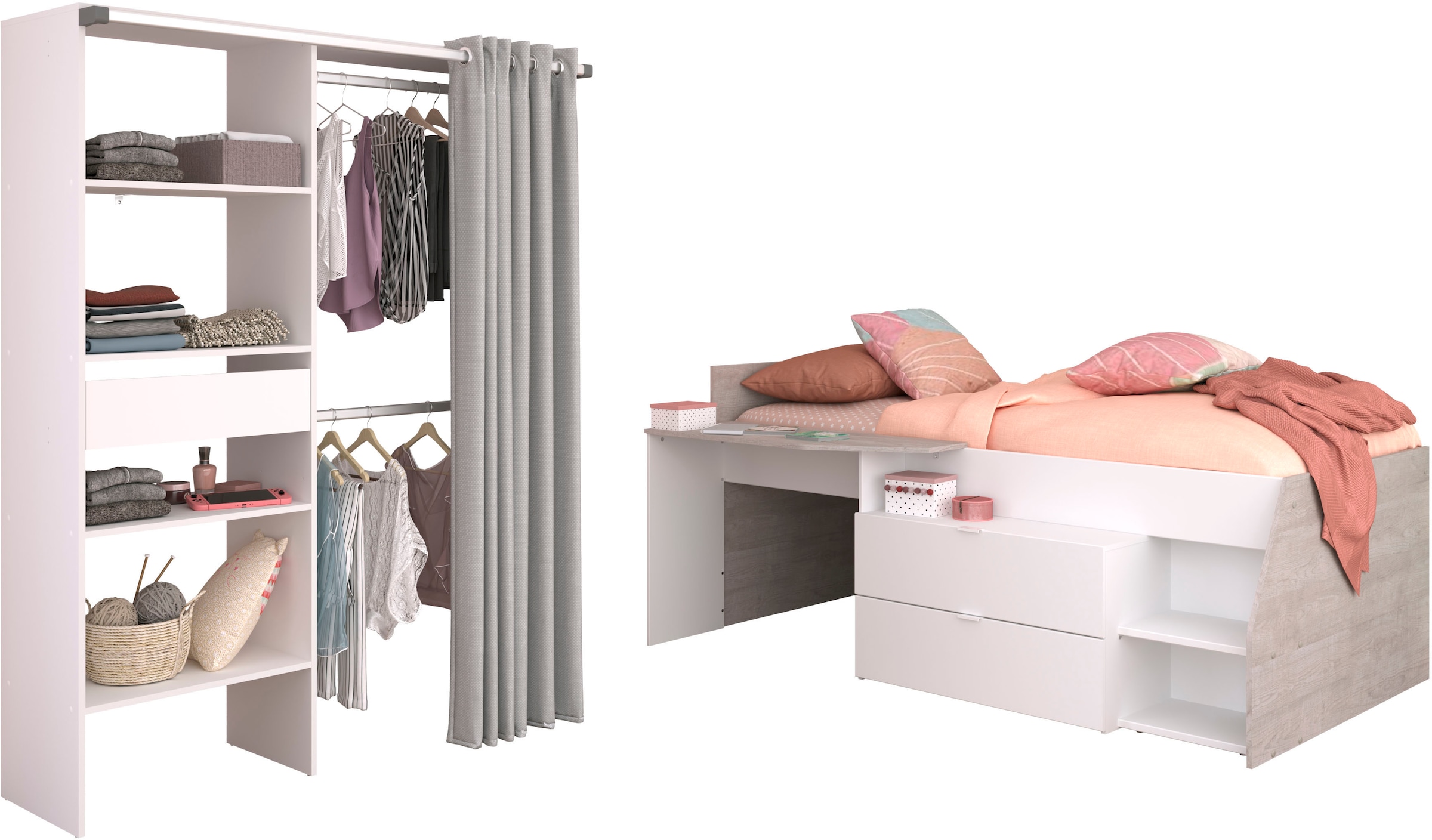 Parisot Jugendzimmer-Set "Parisot Milky 21" Set, 2-teilig, 2 tlg. inklusive Schubkastenkommode, viel Stauraum, Ablagefläche Liegefläche
