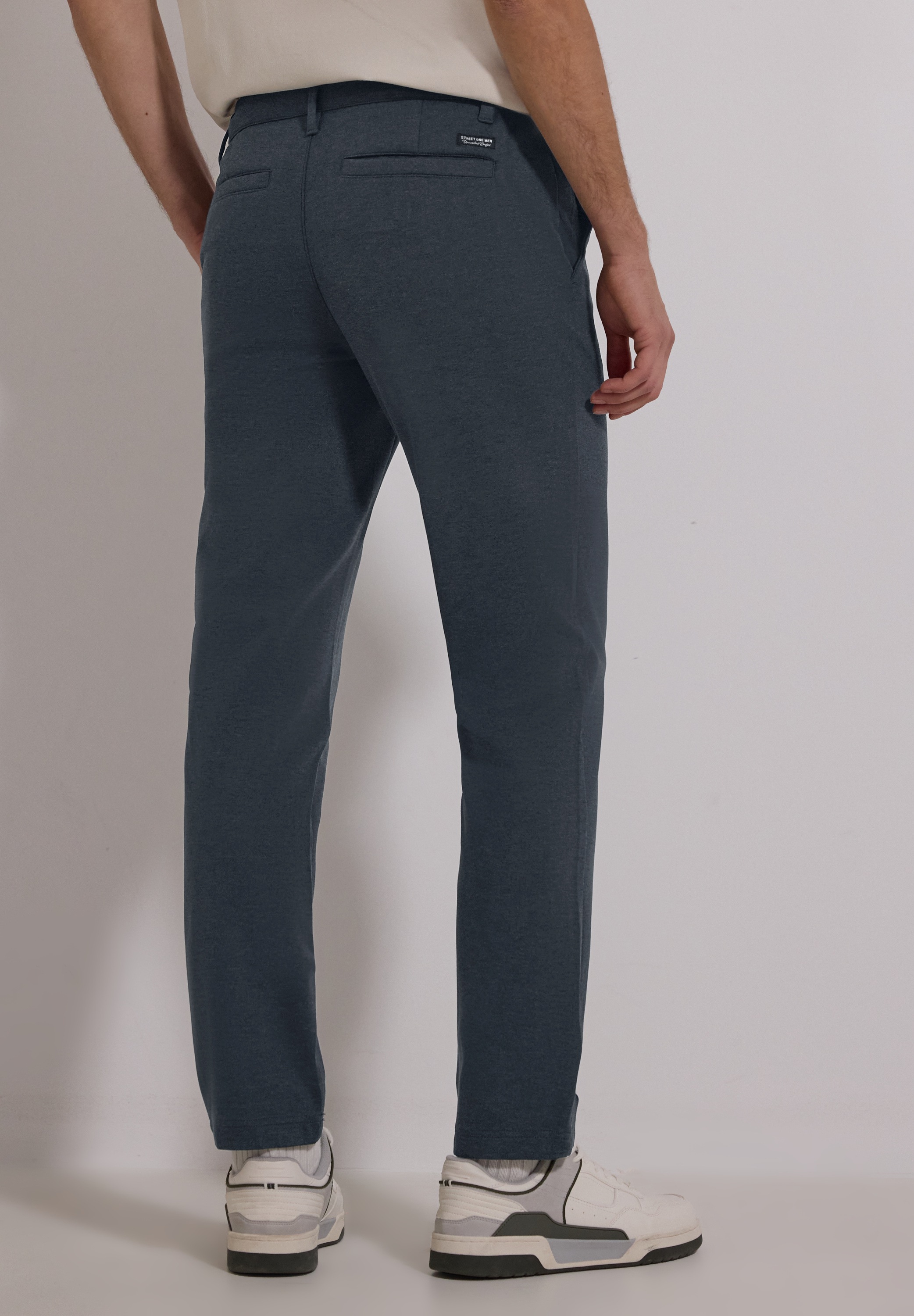 Stoffhose STREET ONE MEN, Herren, Gr. 36, Länge 34, schwarz ink blau, Stoff, 74% Polyester, 21% Viskose, 5% Elasthan, unifarben, regular fit lang, Hosen Stoffhose, Middle Waist 2