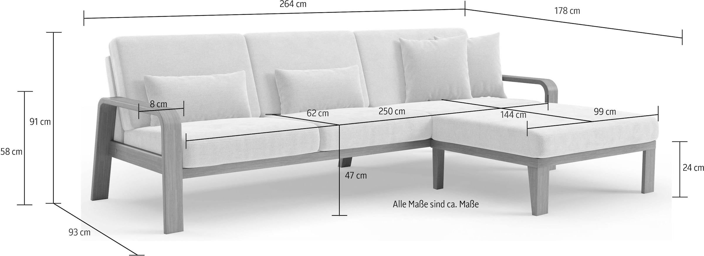 sit&more Ecksofa »Kolding L-Form«, Armlehnen aus Buchenholz in natur, verschiedene Bezüge und Farben