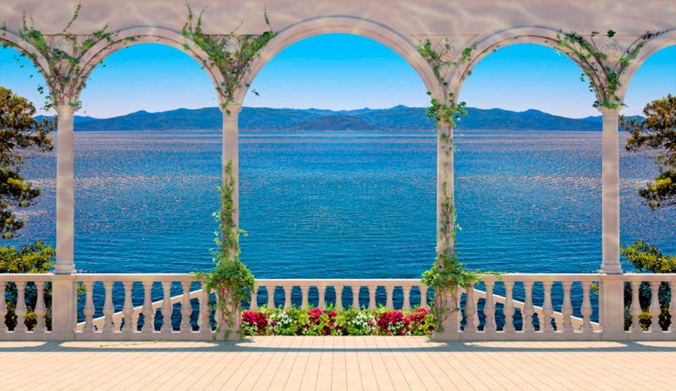 Papermoon Fototapete "Terrace with Colonnade" glatt