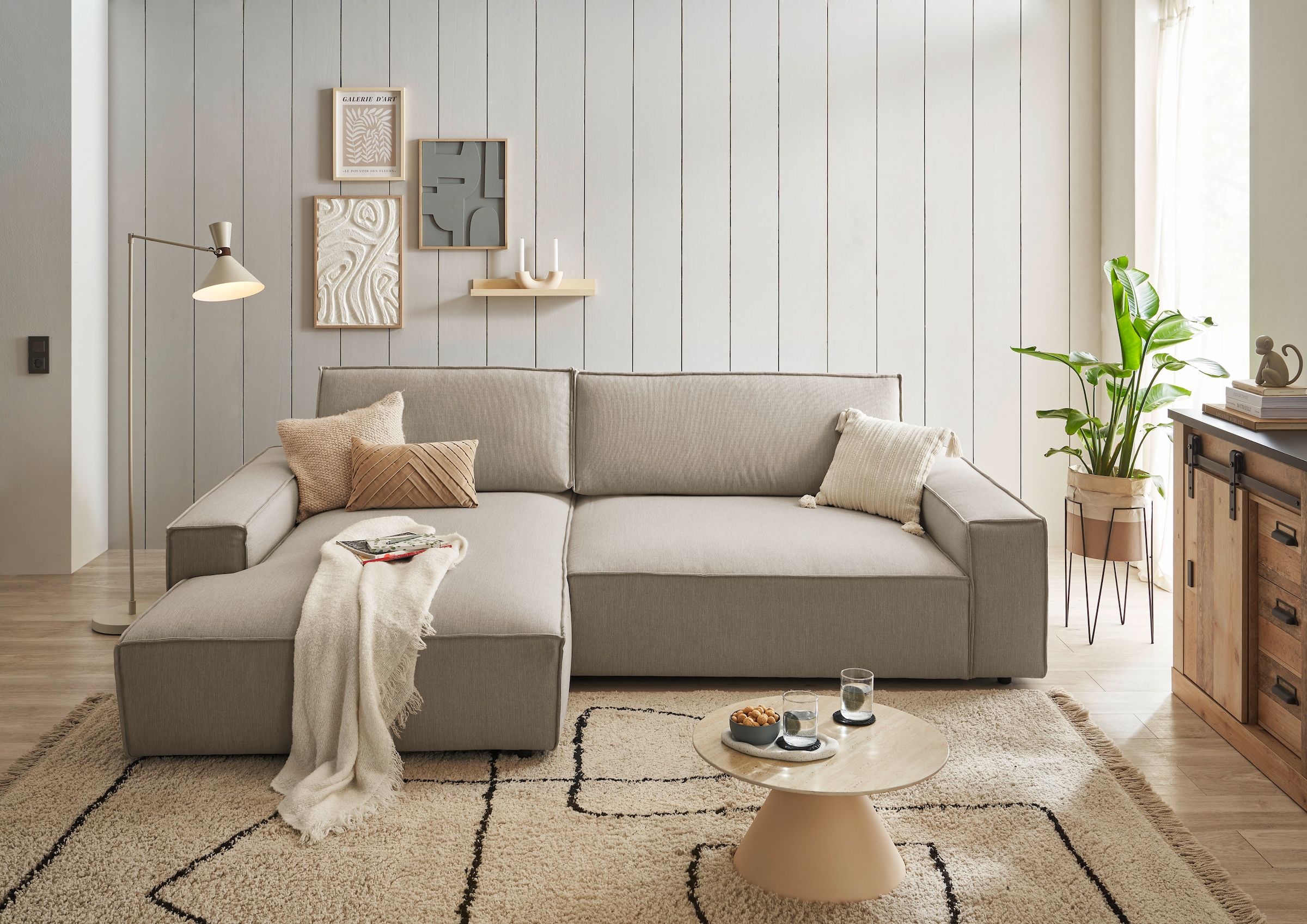Home affaire Ecksofa »NEU: SHERWOODL XXL 284, Big-Sofa L-Form, tiefe Sitzfläche 95 cm, Cord,«, Leinenoptik, Recamiere rechts/links, auch als Schlafsofa stellbar