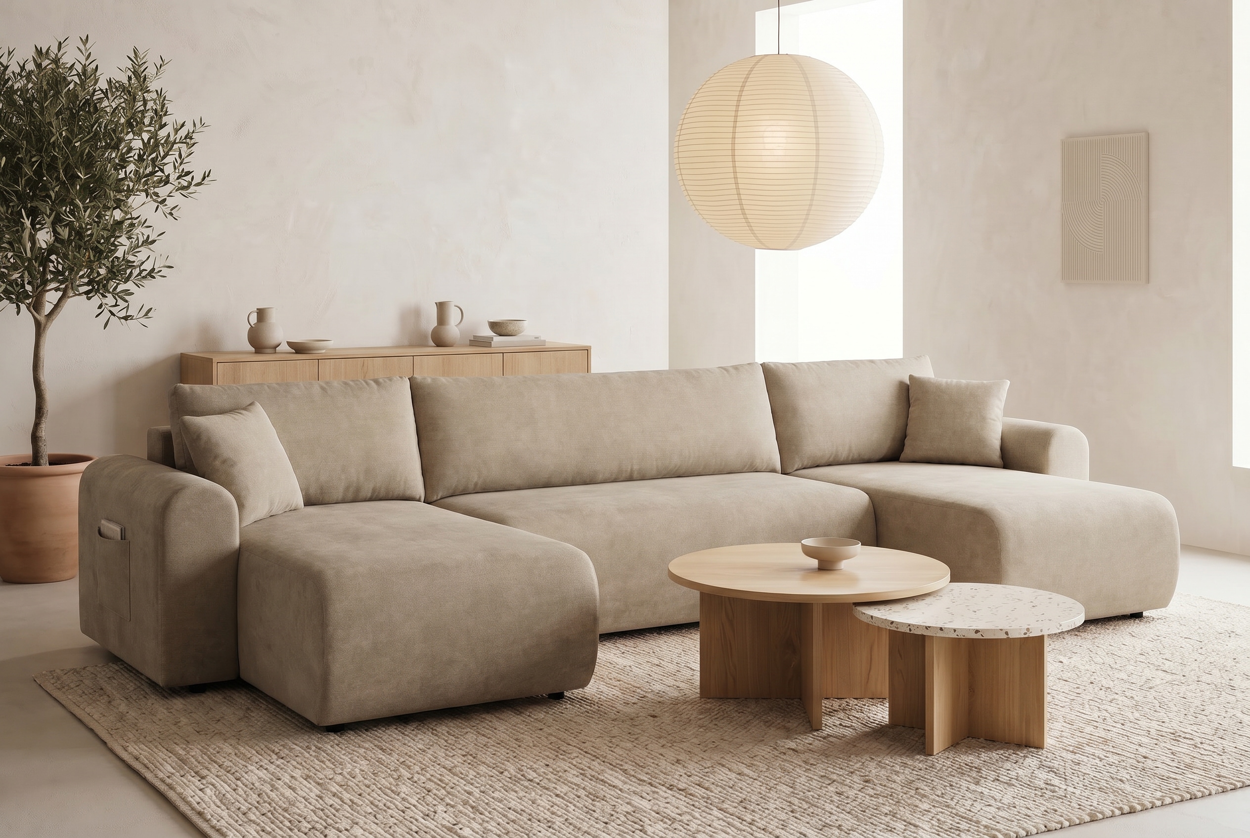 OTTO home Wohnlandschaft "JONAA Feinstruktur, U-Form, 311 cm. -OTTO. Verlässliche Qualität" Tonnentaschen-Federkern, Bettkasten, Schlafsofa (133/270)