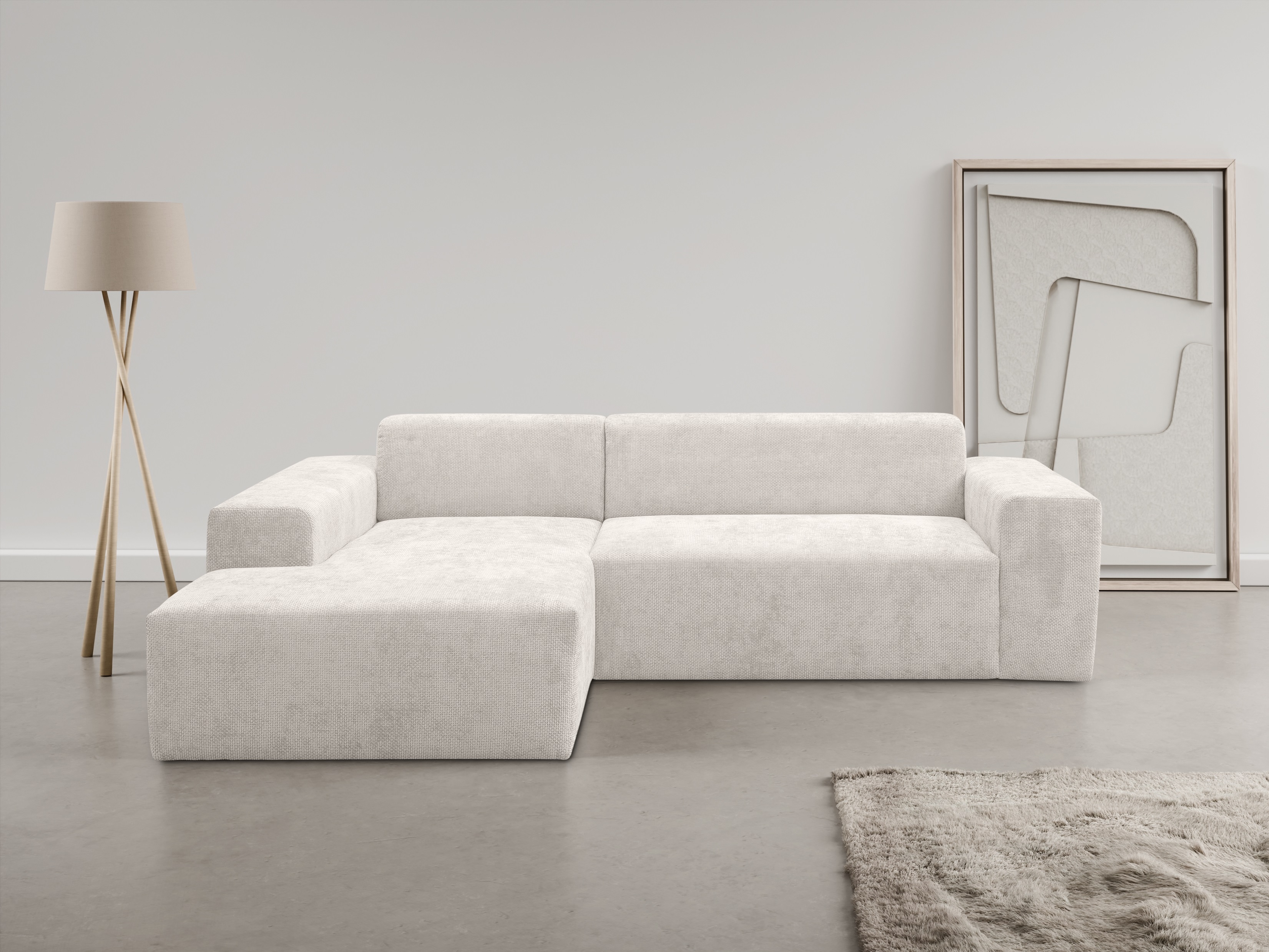 WERK2 Ecksofa "Zeus-L 253 cm breit, bequemes Cord-Sofa in L-Form, urbanes Design" Organische curvy-trend Couch mit großer Komfort-Ottomane
