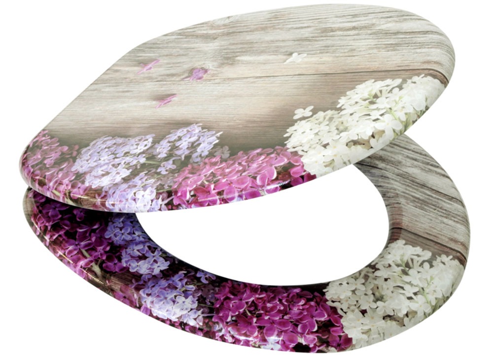 Sanilo Badaccessoire-Set »Flieder«, (Komplett-Set, 6 tlg.), bestehend aus WC-Sitz, Badteppich, Stöpsel, Seifenspender, WC-Bürste