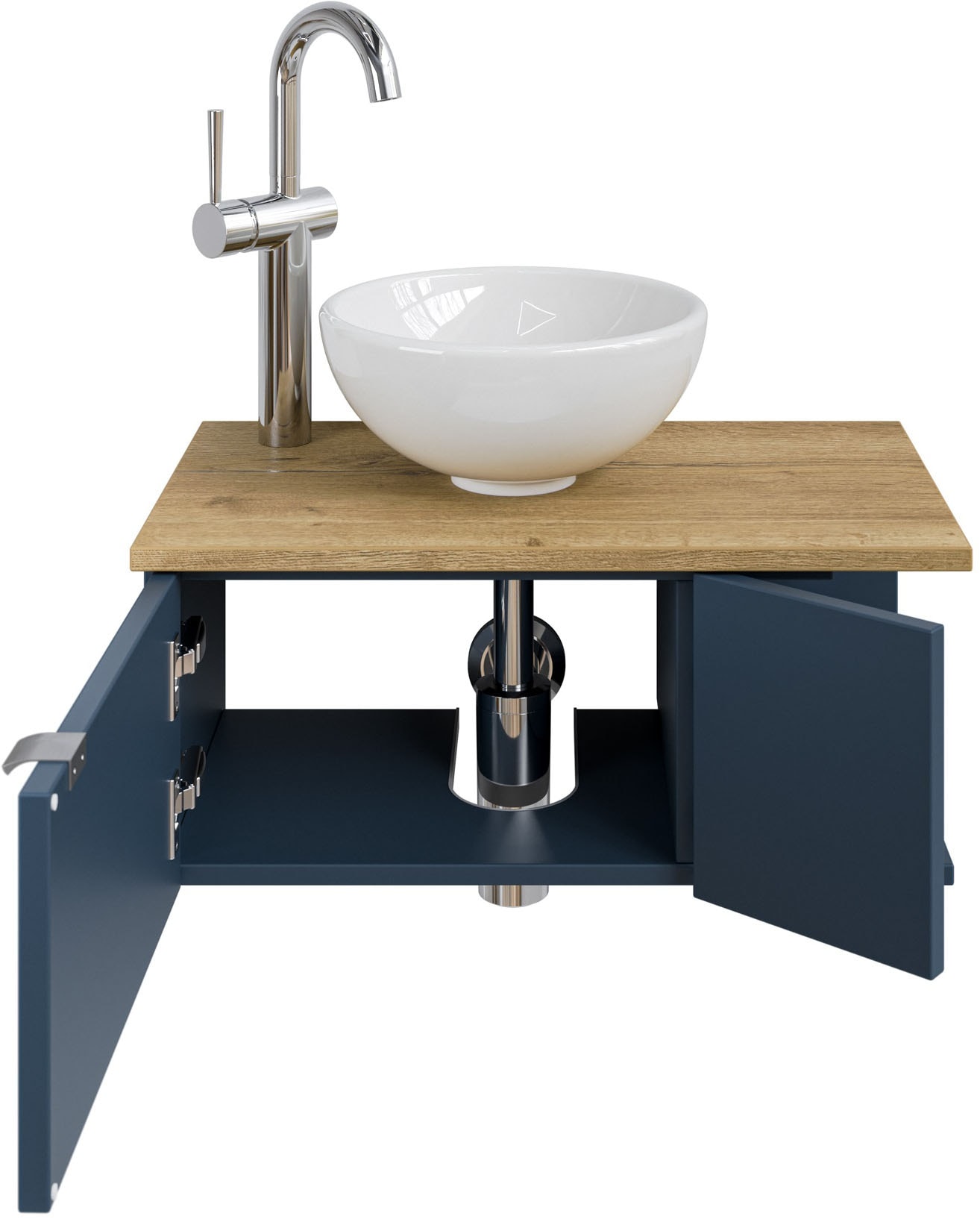 Saphir Waschtisch »Serie 6915 Waschschale mit Unterschrank für Gästebad, Gäste WC«, 61 cm mit Keramik-Aufsatzbecken, 2 Türen und 1 Fach