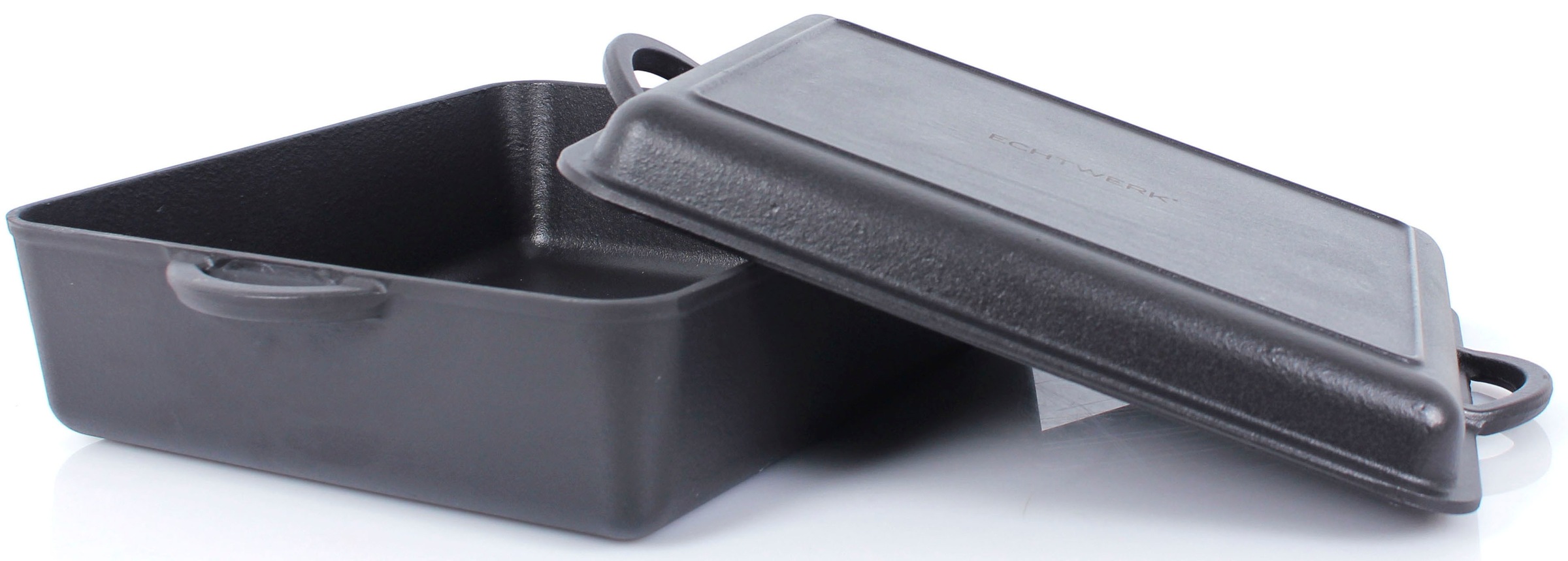 ECHTWERK Bräter, Gusseisen-Emaille, Pre-Seasoned, Rechteckige Auflaufform, 2-in-1 Set