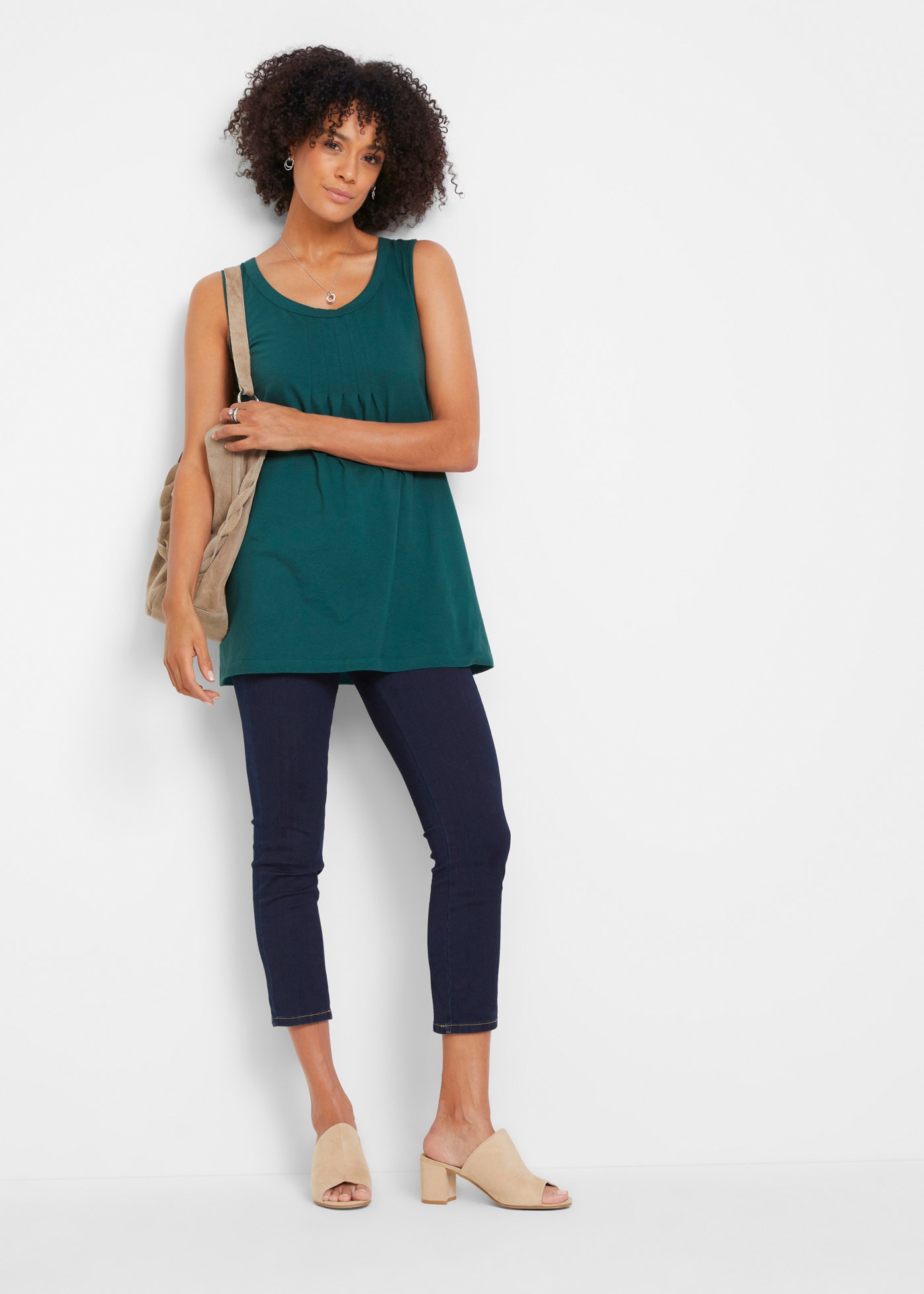 bonprix Longtop »Long-Top« mit elegantem Faltendetail, lockere Passform, reine Baumwolle