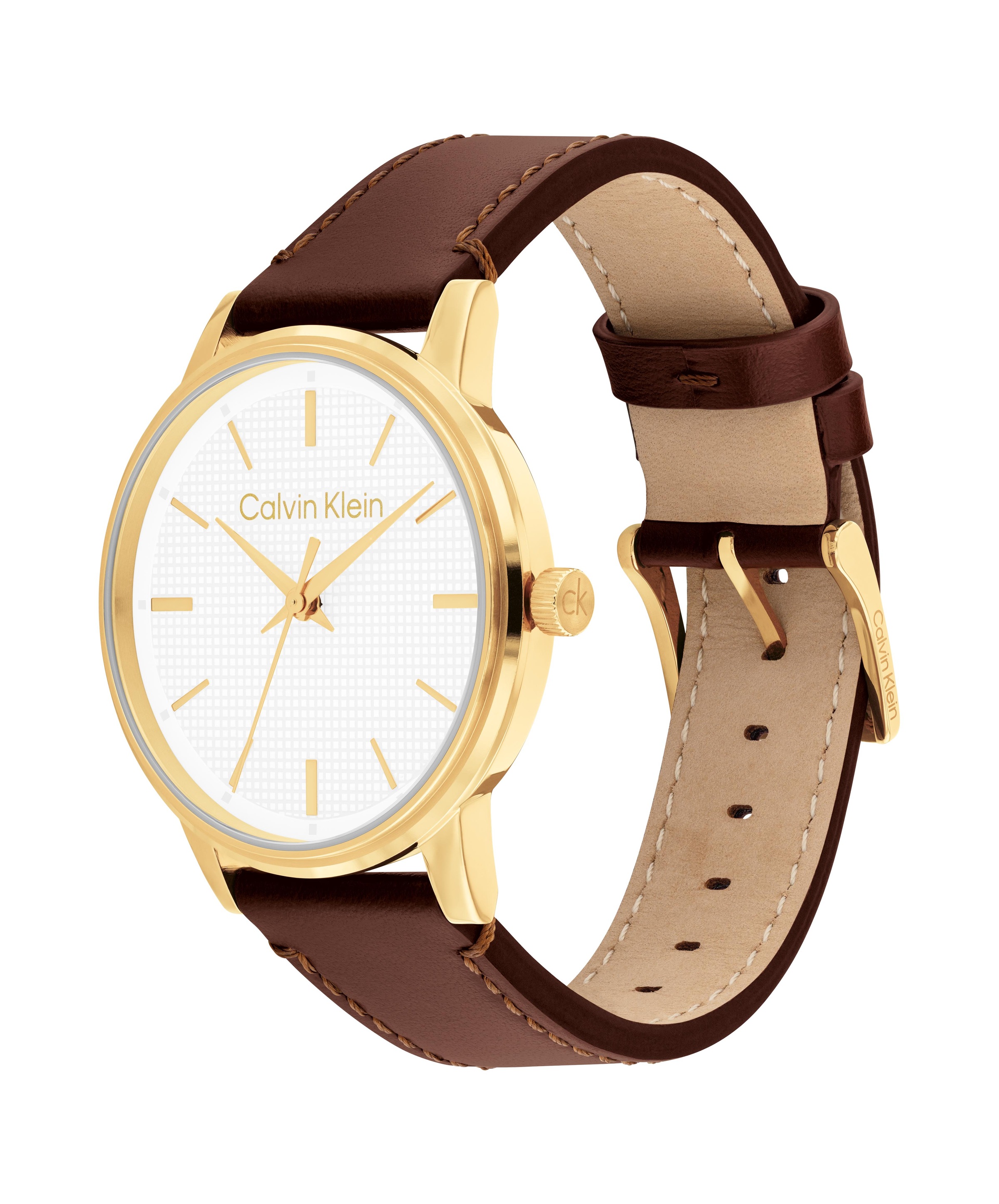 Calvin Klein Quarzuhr »CK Linked« Armbanduhr, Damenuhr, Lederarmband, analog