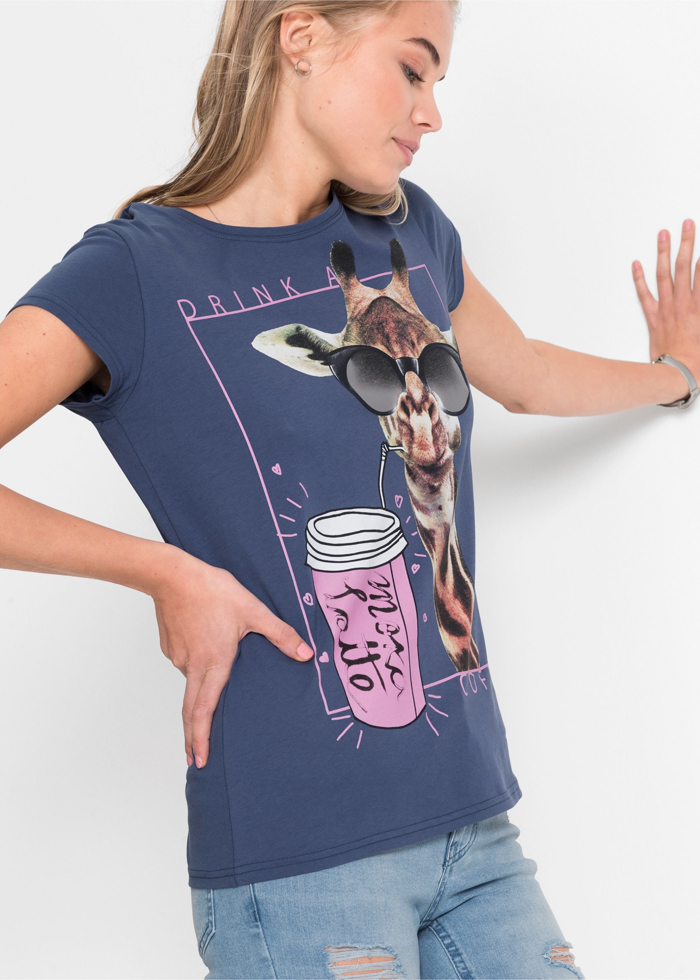 bonprix T-Shirt lockere Passform, Kurzarm, mit Frontdruck, aus reiner Baumw günstig online kaufen