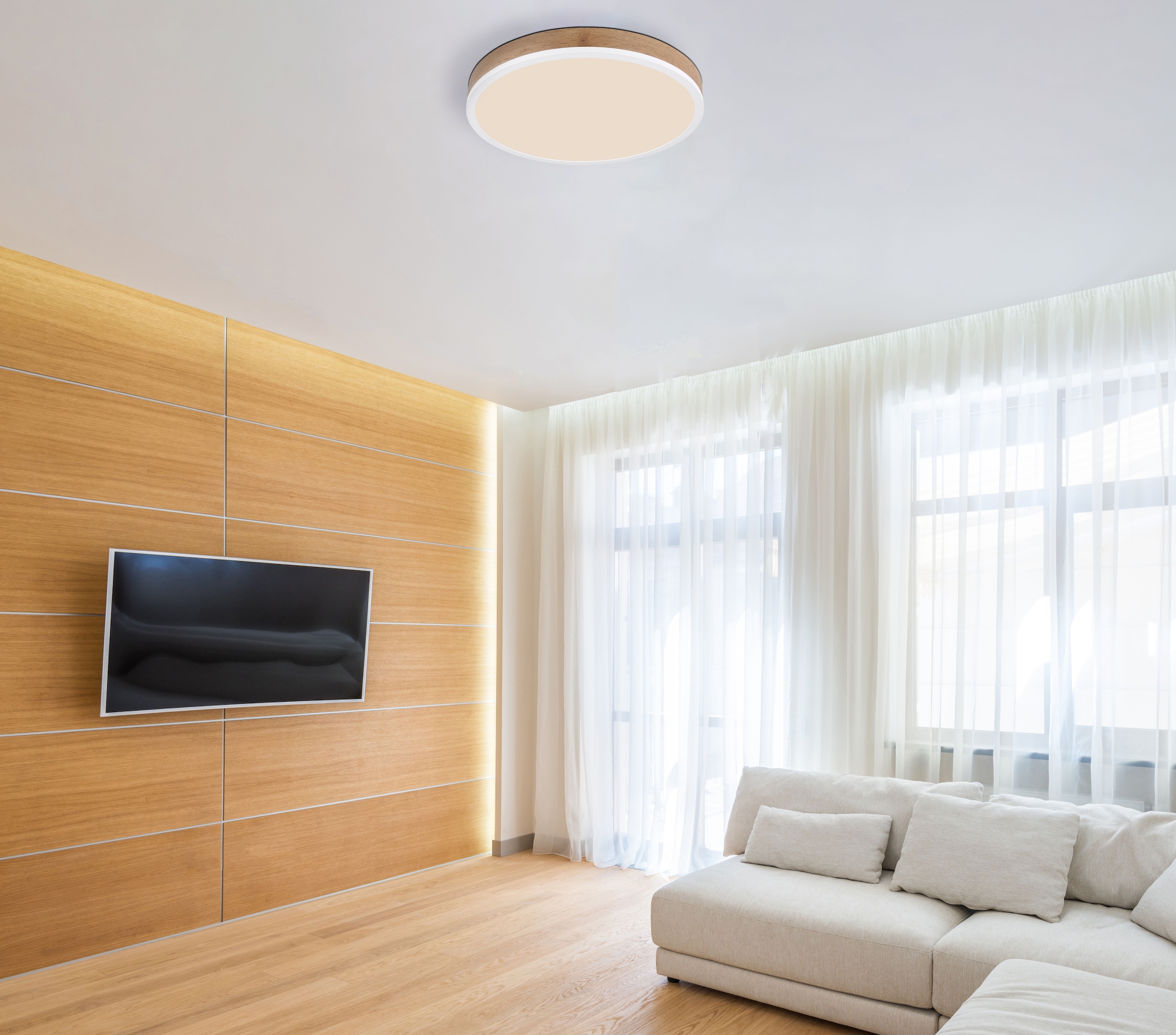 GLOBO LIGHTING LED Deckenleuchte »DORO«, Leuchtmittel LED-Modul | LED fest integriert, Deckenlampe/holzoptik/rund/Wohnzimmer/Schlafzimmer/3000K